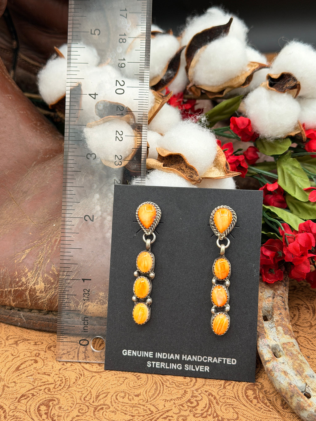 Anissa Martinez, Orange Spiny Dangle Earrings, Native Made
