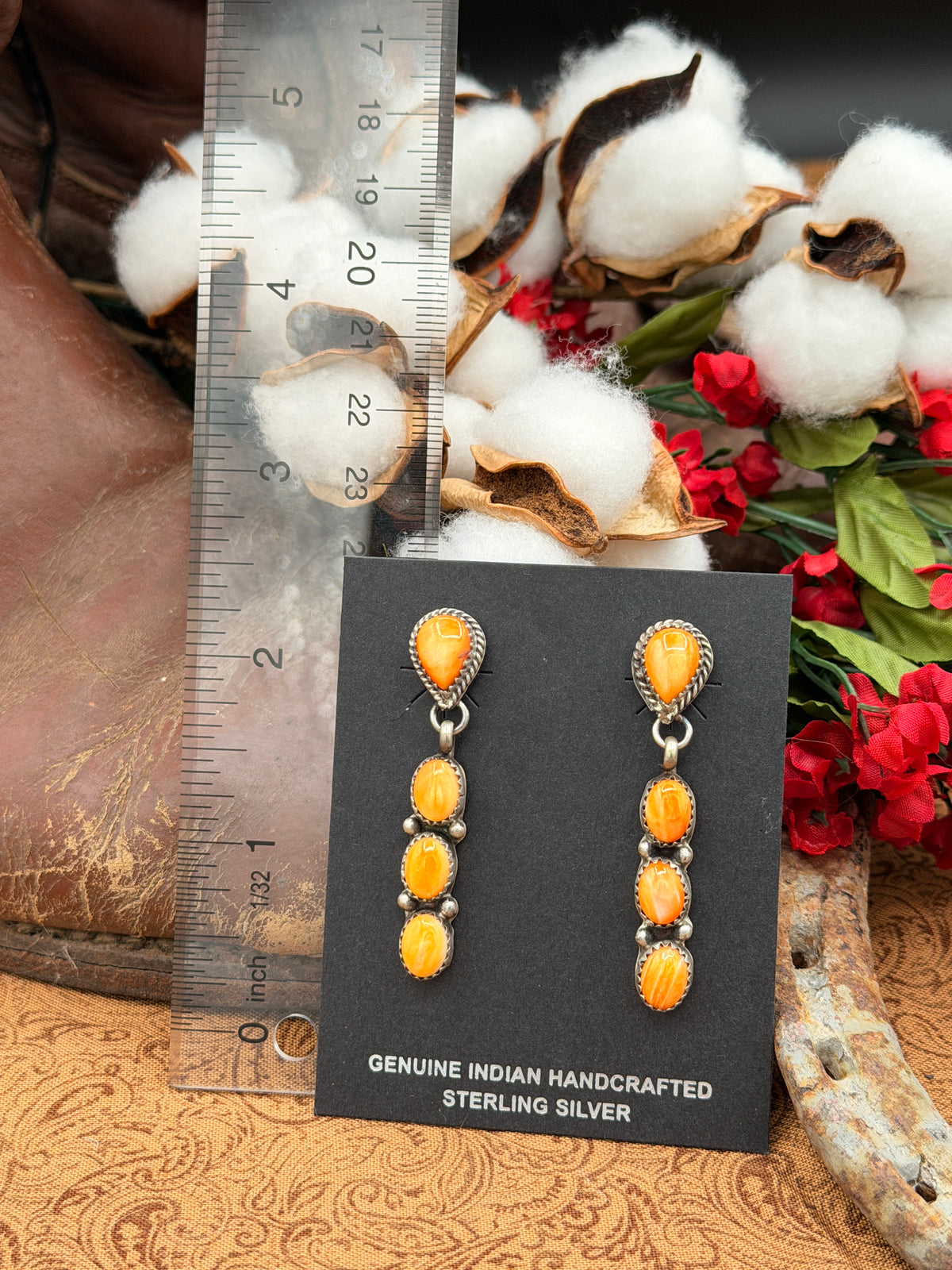Anissa Martinez, Orange Spiny Dangle Earrings, Native Made