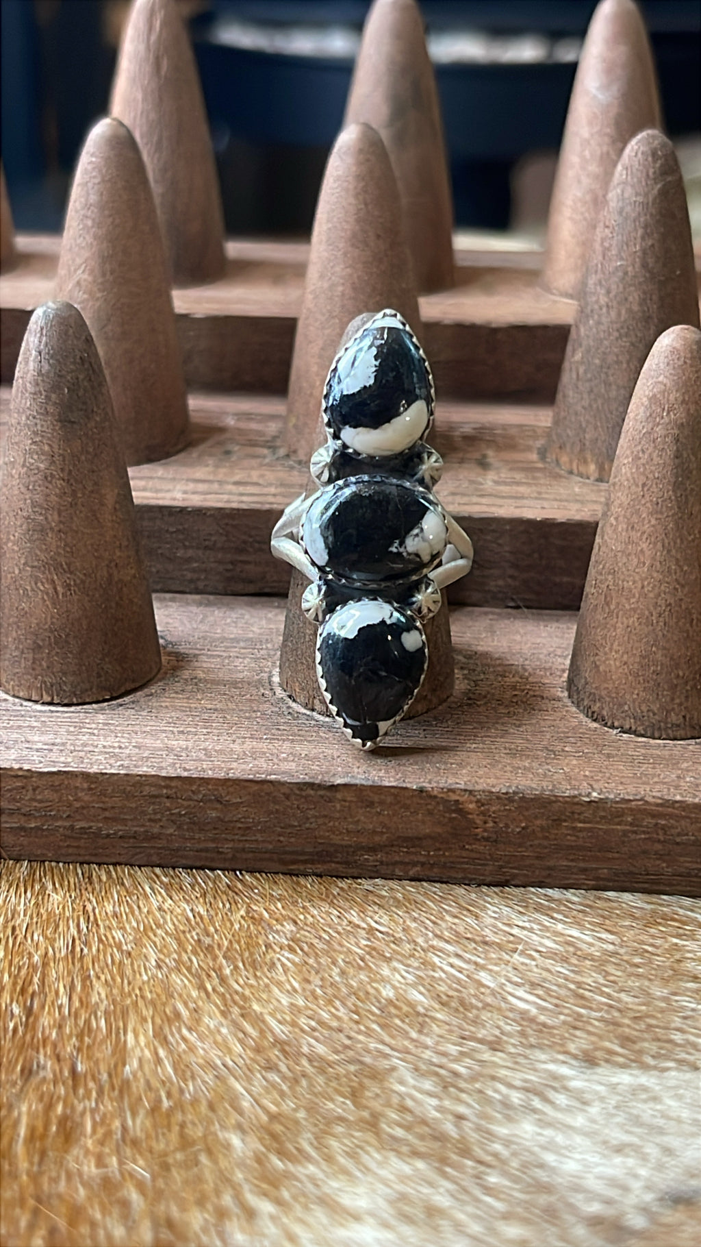 Three Stone White Buffalo Size 8 Ring