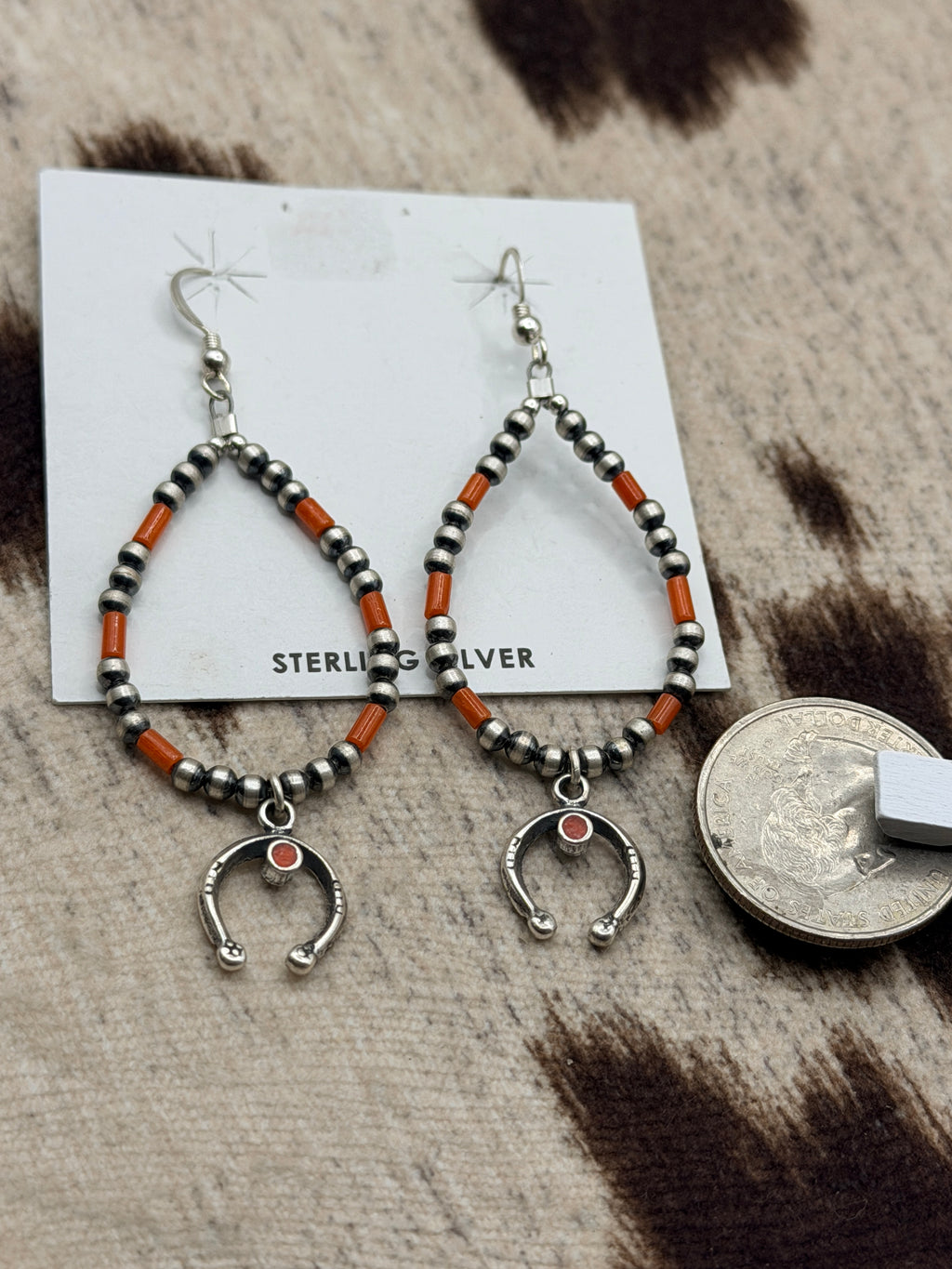 Sterling Silver Naja and Coral Earrings