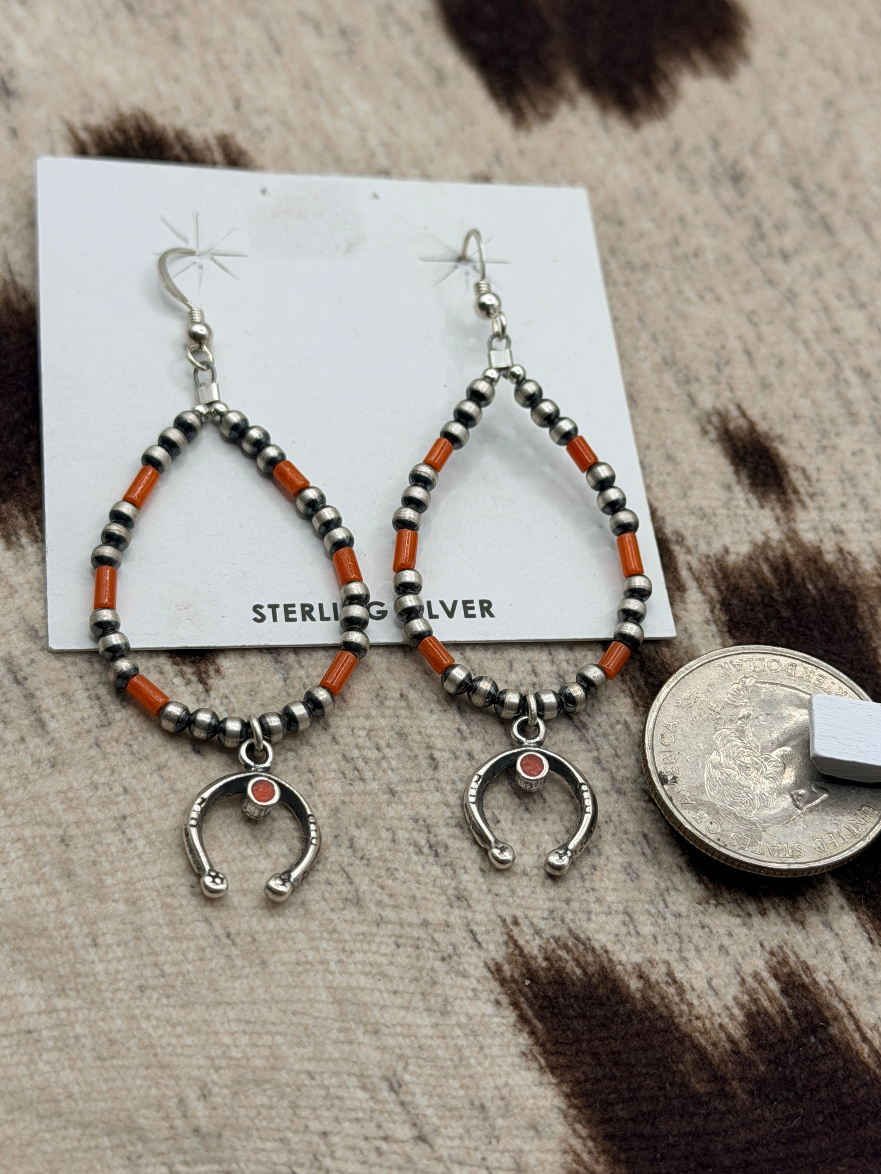 Sterling Silver Naja and Coral Earrings