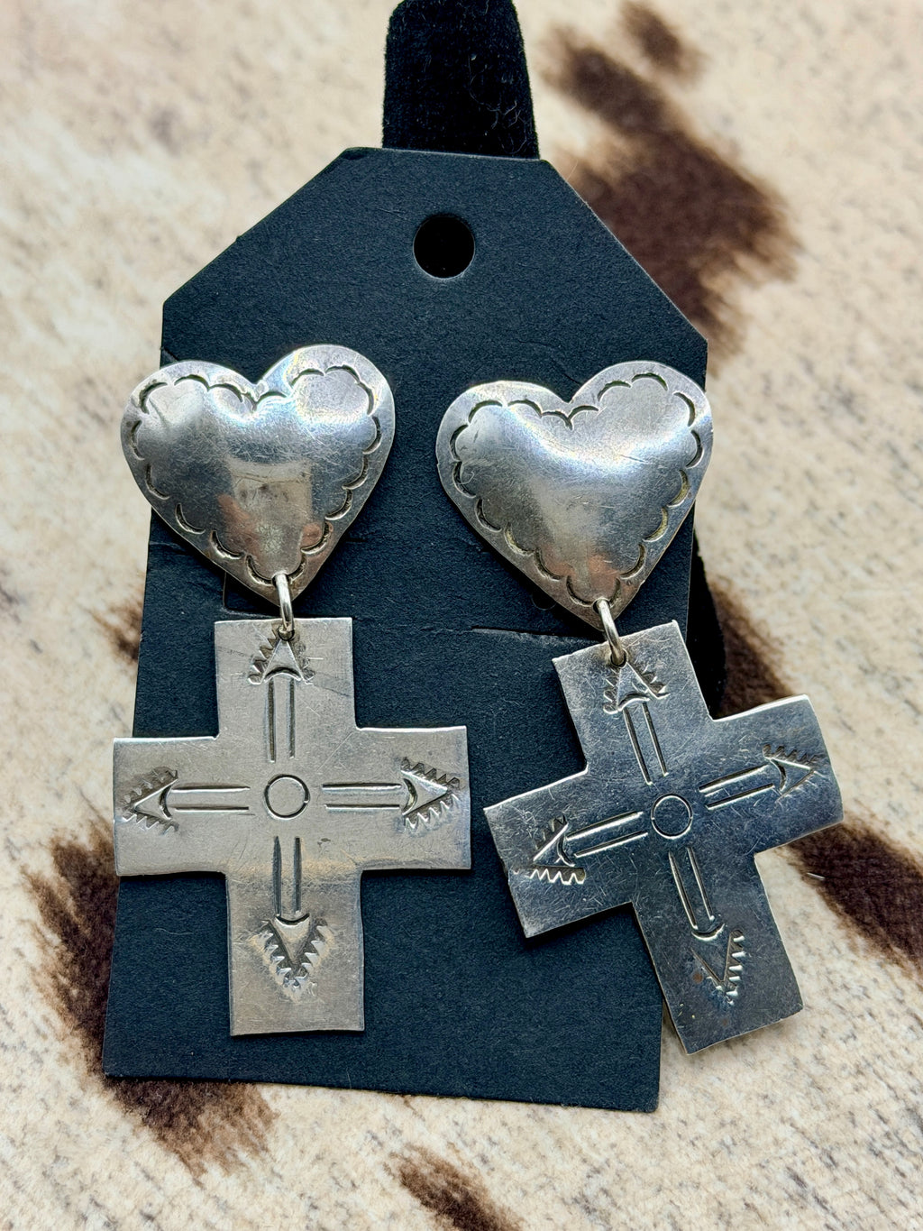 Mexico Silver, Cross Concho Earrings