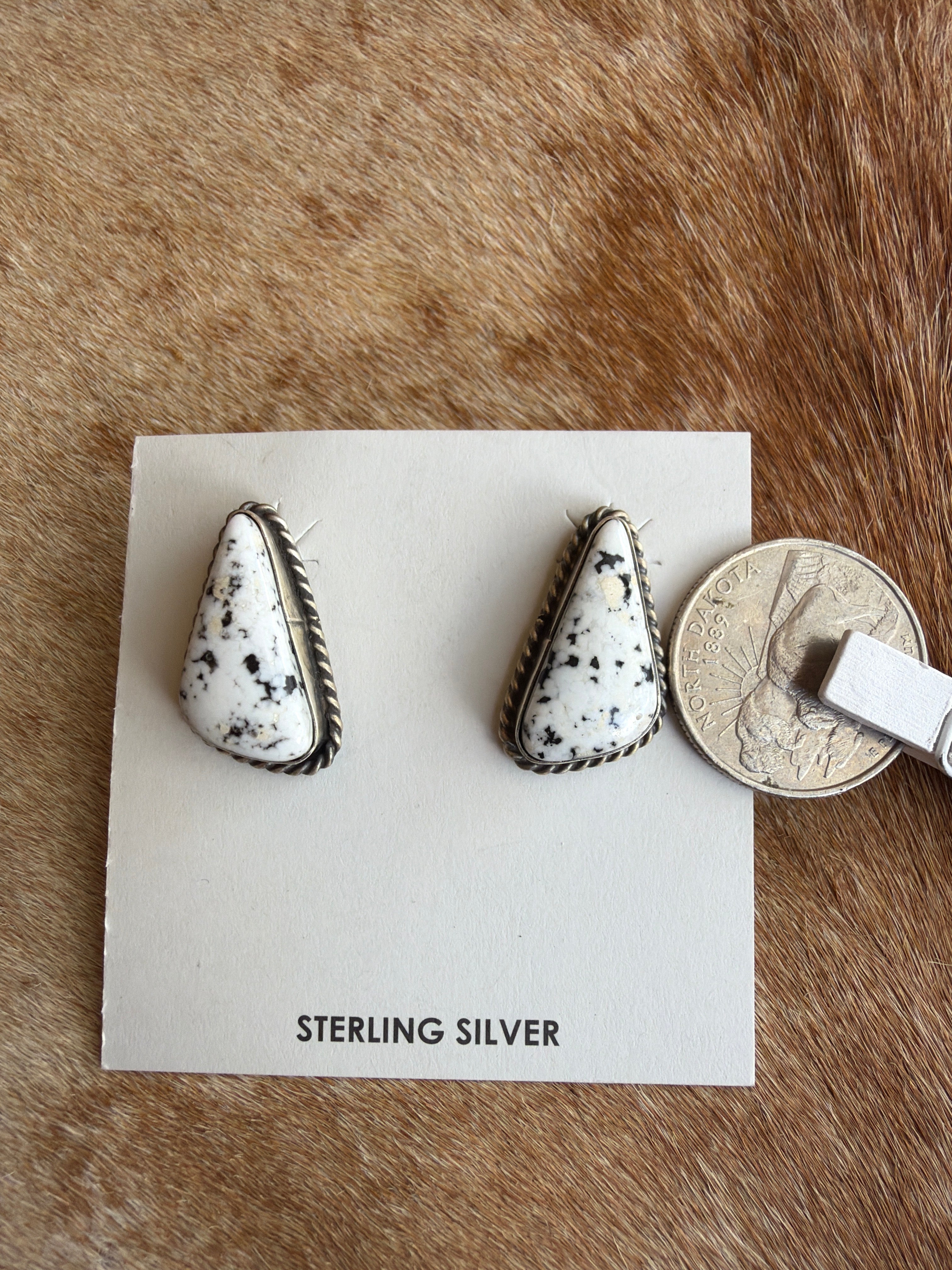 Chassity Belone White Buffalo Sterling Silver Earrings Native Made
