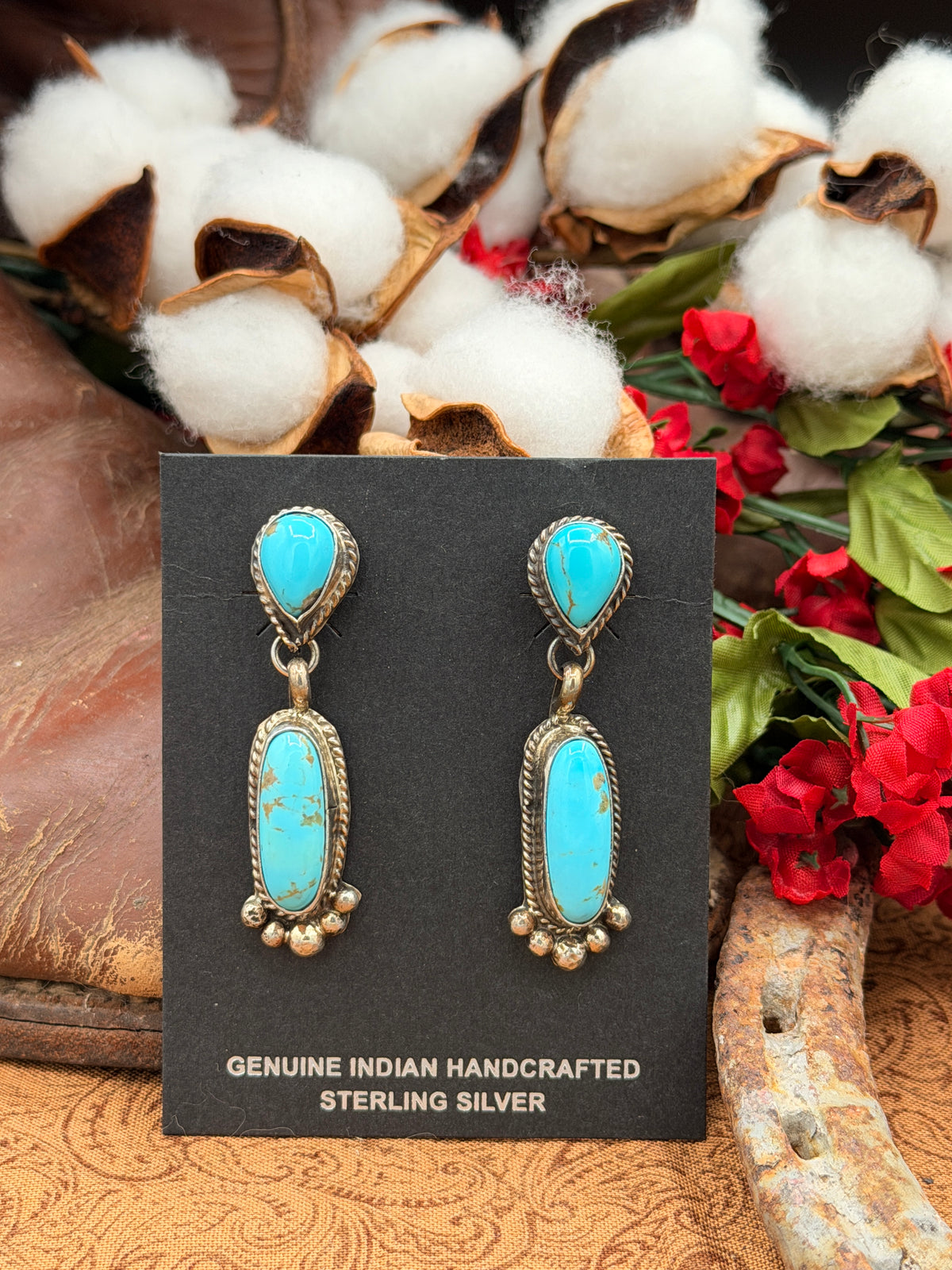Anissa  Martinez, Kingman Turquoise Dangle Earrings, Native Made