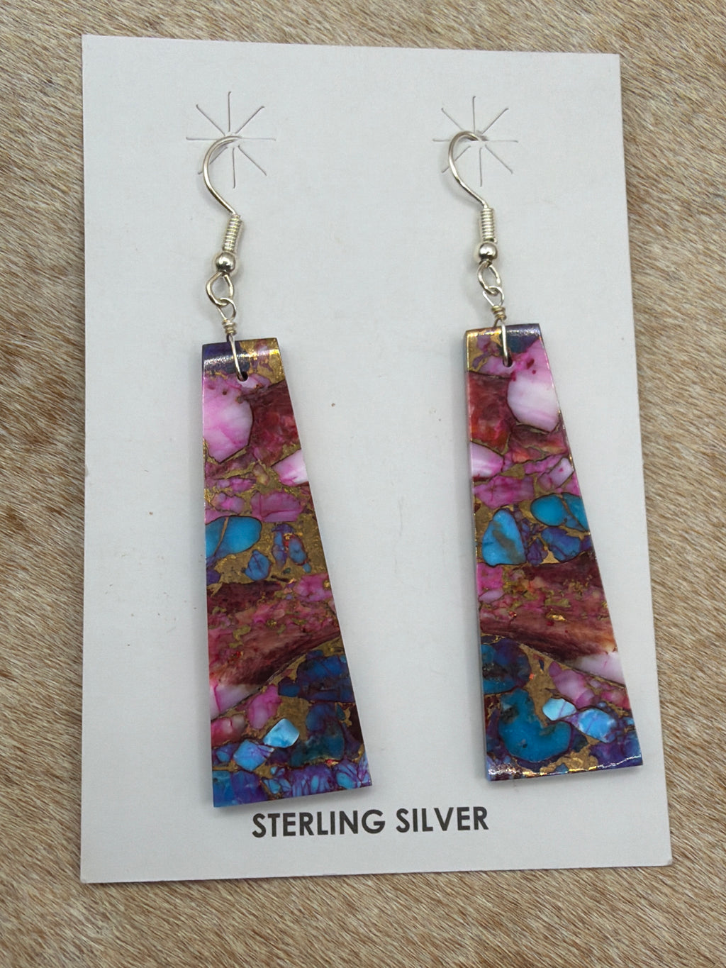 Jameson Pete, Pink Dahlia Slab Earrings, Native Made