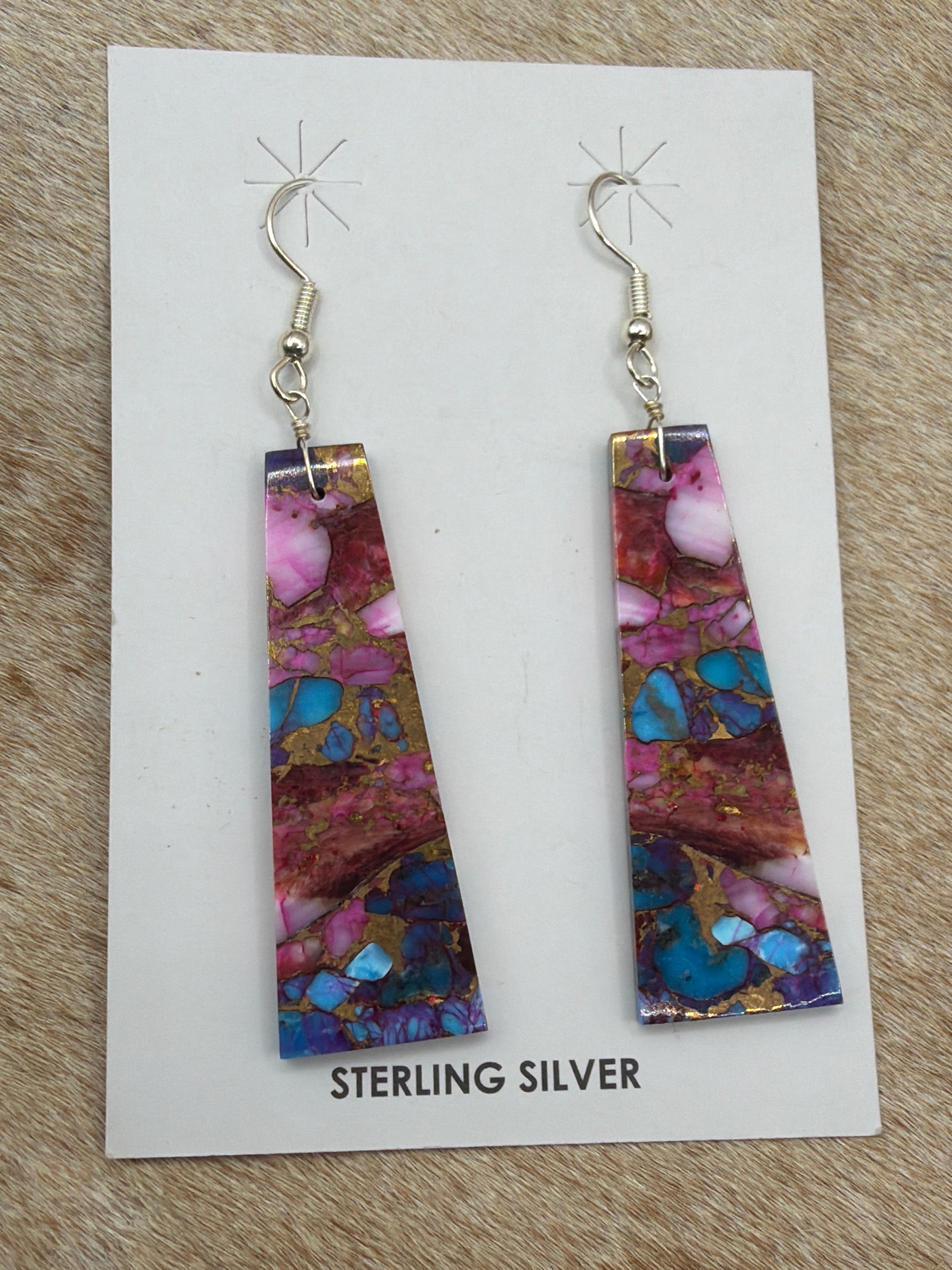 Jameson Pete, Pink Dahlia Slab Earrings, Native Made