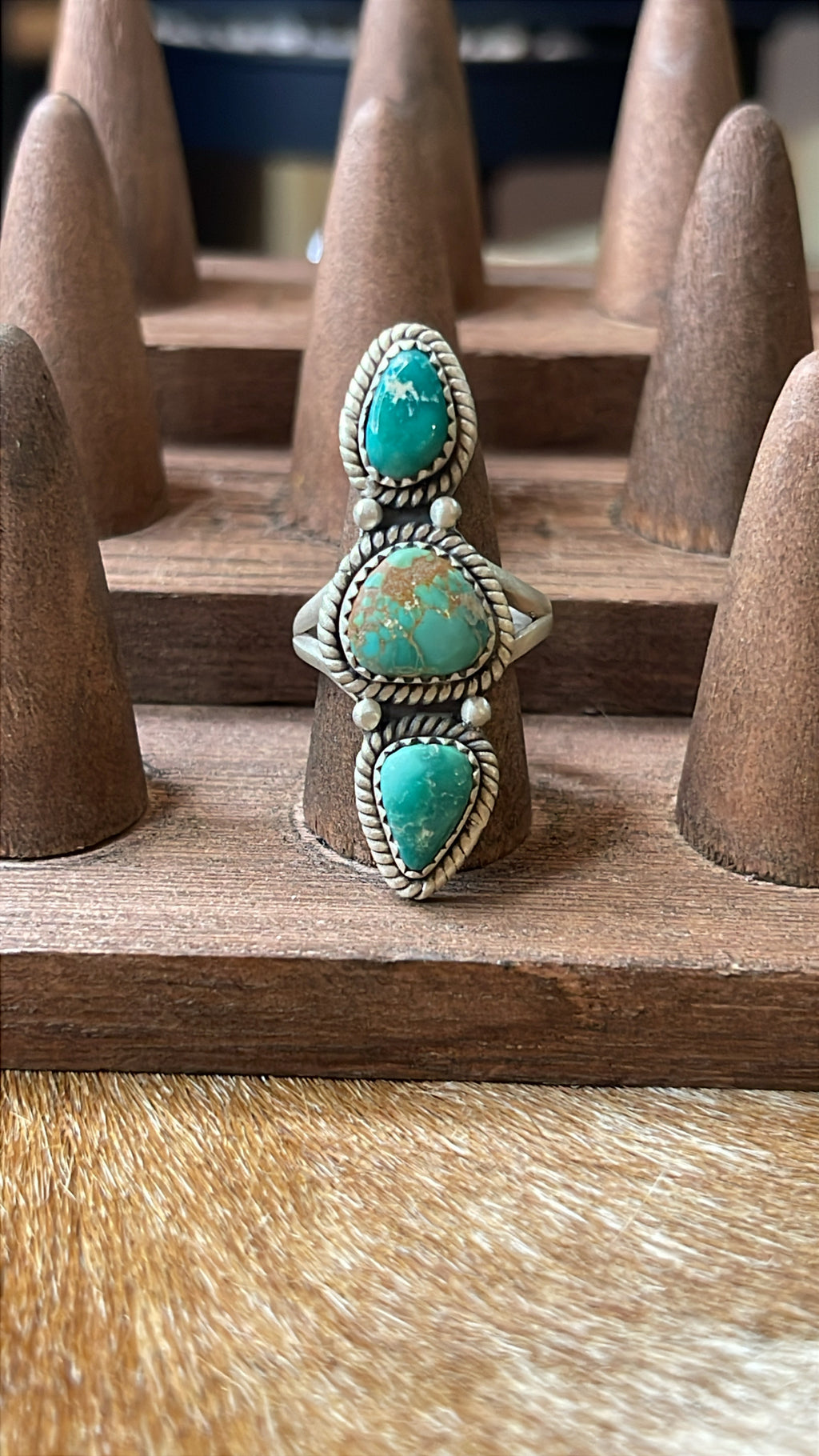 Three Stone Emerald Valley TurquoiseSize 8 Ring