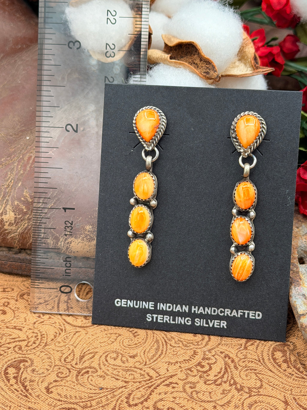 Anissa Martinez, Orange Spiny Dangle Earrings, Native Made