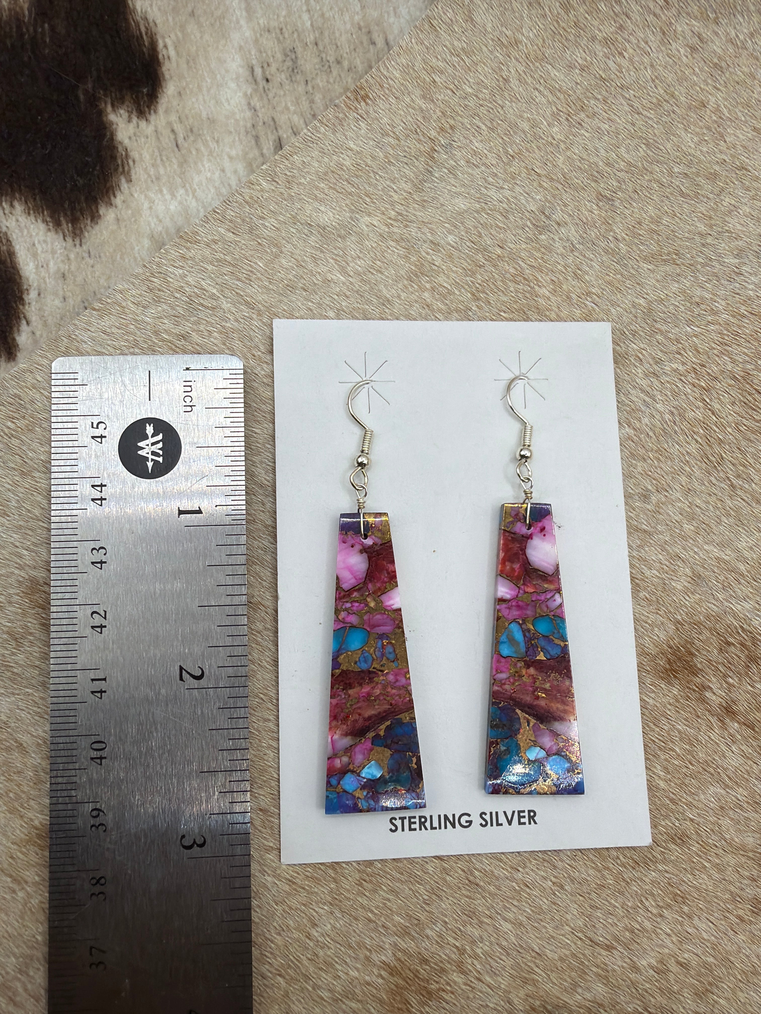 Jameson Pete, Pink Dahlia Slab Earrings, Native Made