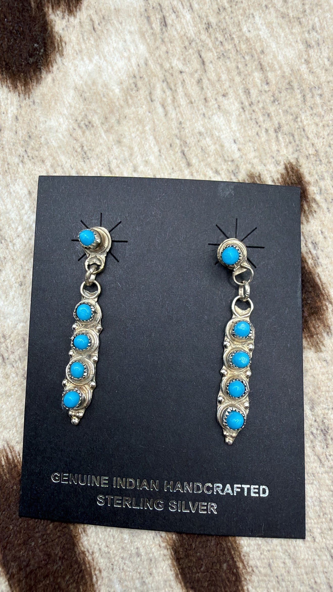 June Davis, Sterling Silver Turquoise Earrings, Native Made