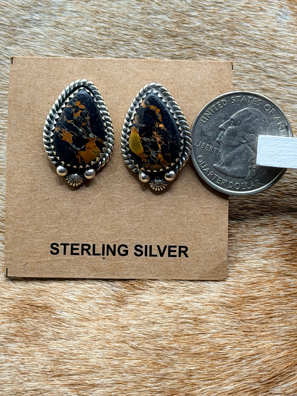 Sterling Silver Black Jack Stud Earrings
