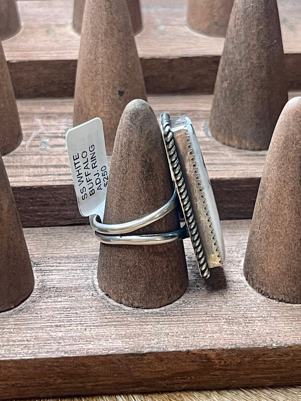 Tia Long Adjustable White Buffalo Ring