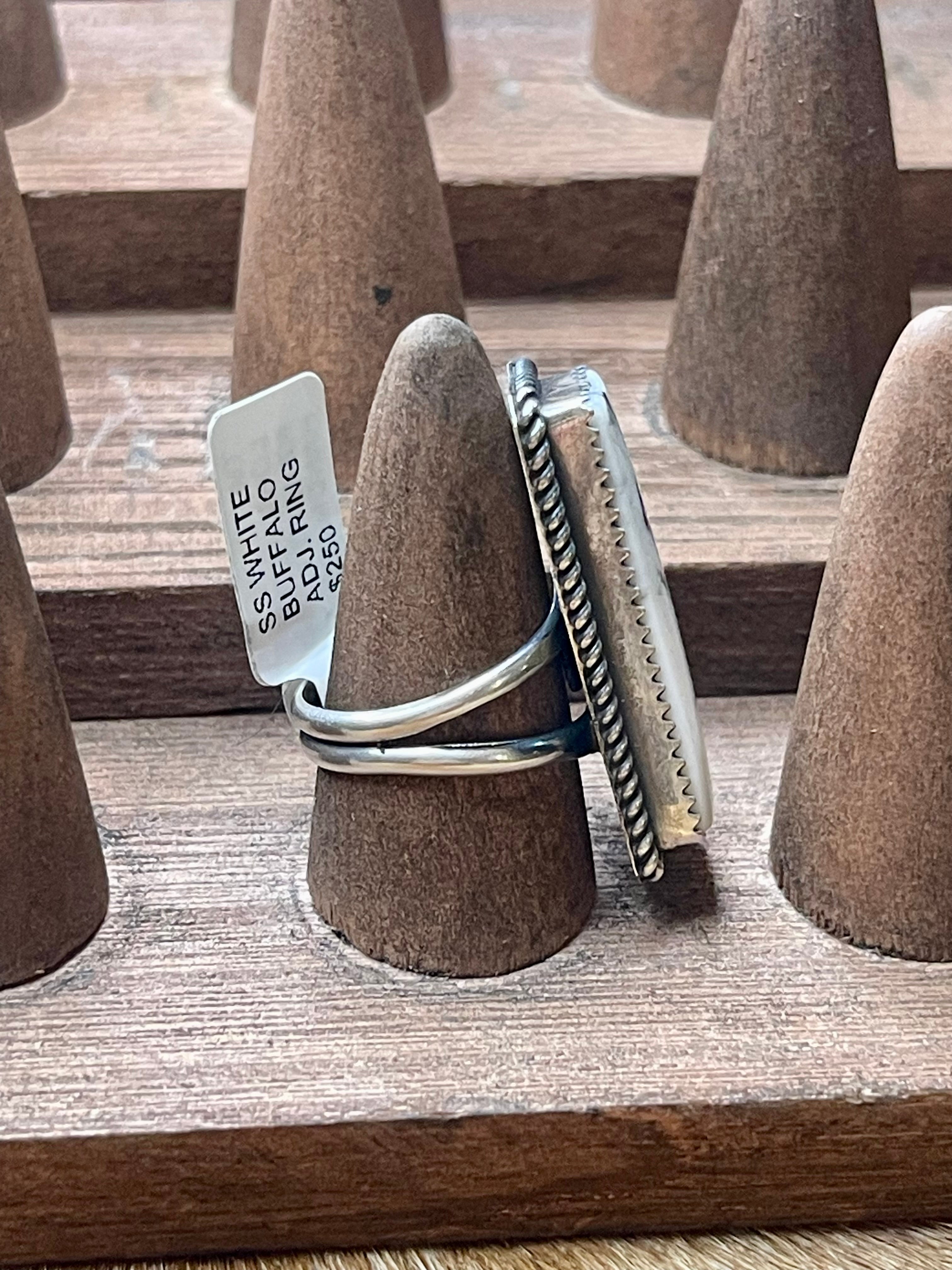 Tia Long Adjustable White Buffalo Ring