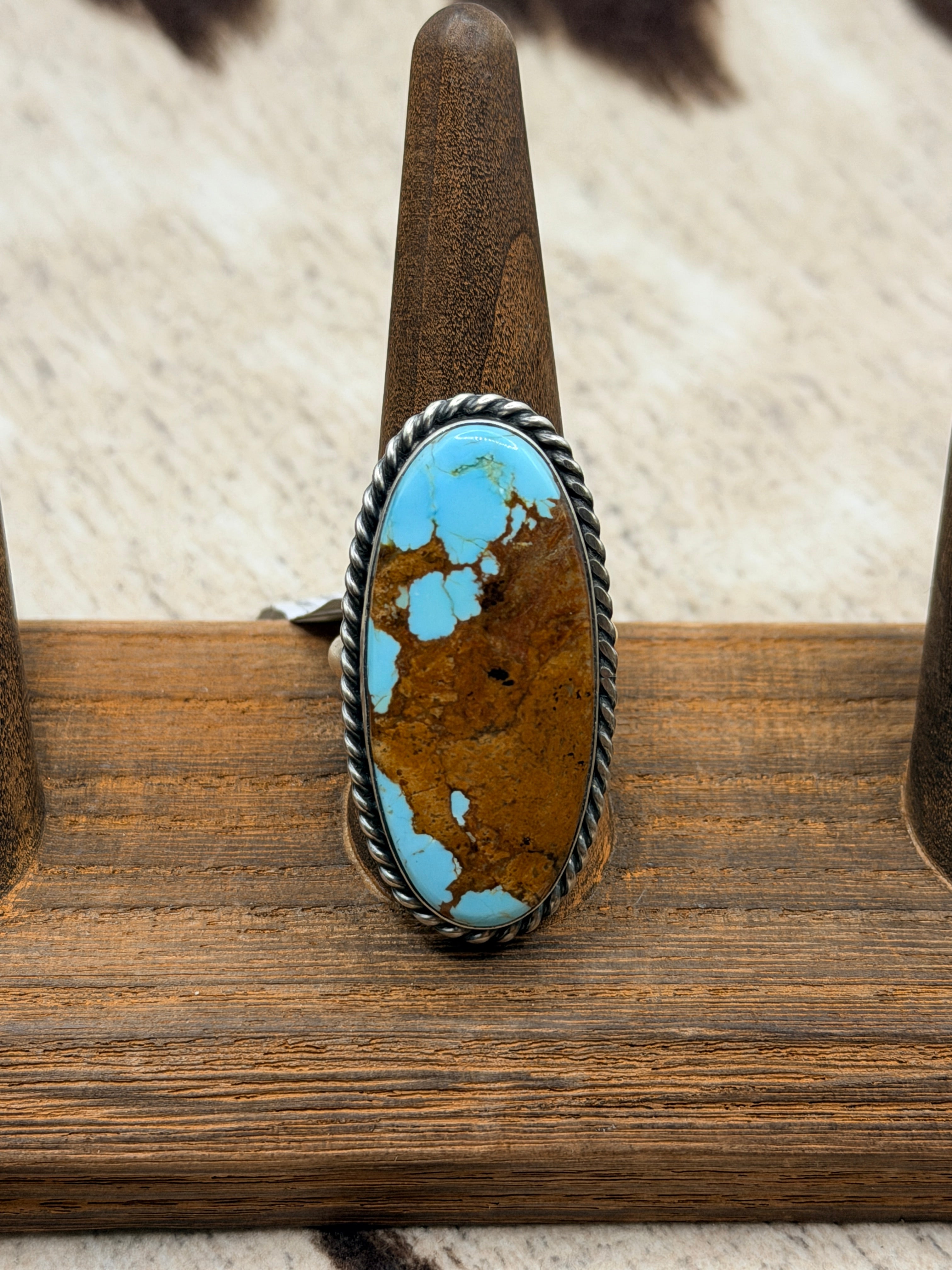 Chasity Belone, Mine 8 Turquoise Sterling Silver Ring, Native Made