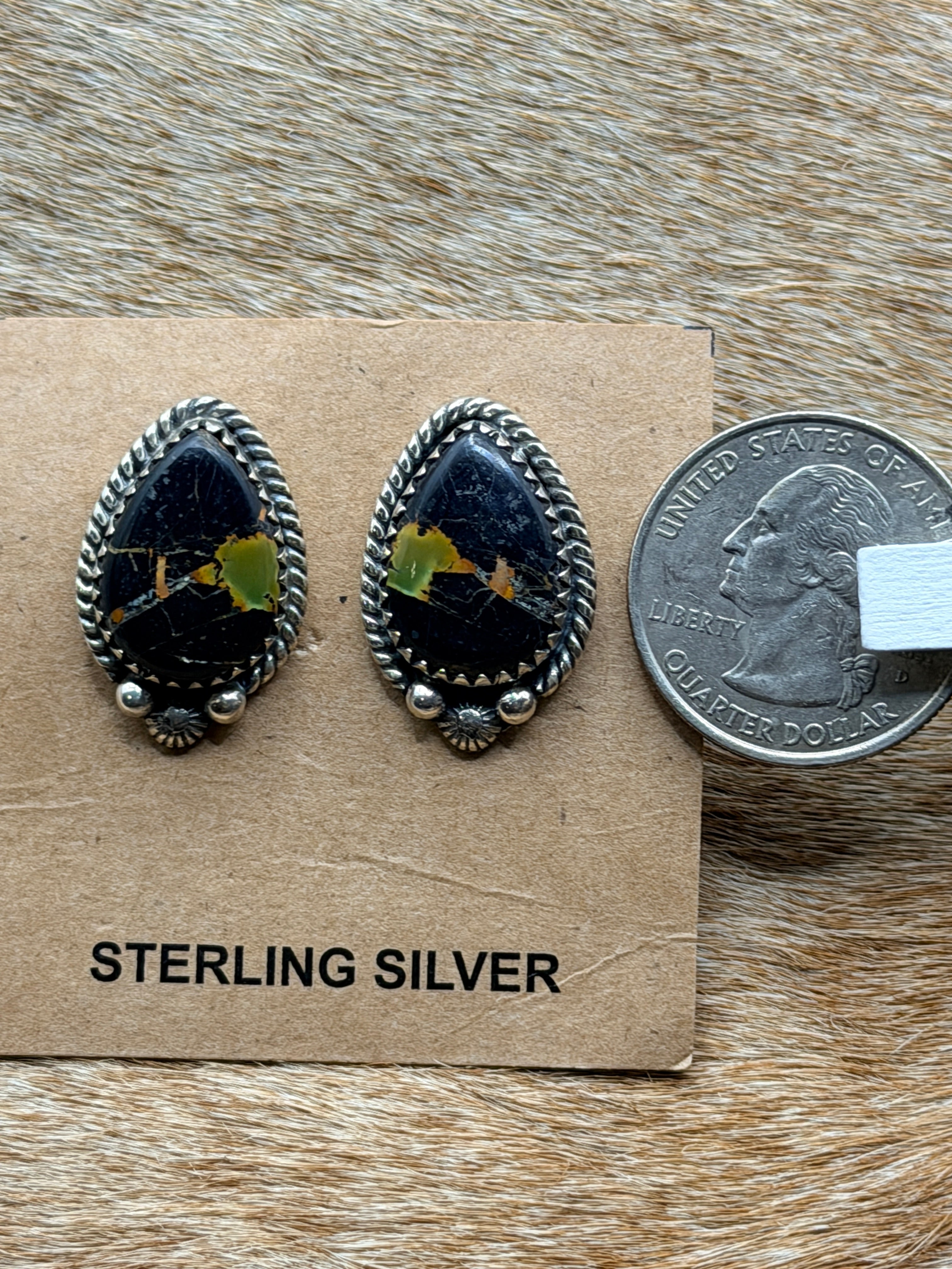 Sterling Silver Black Jack Turquoise Stud Earrings