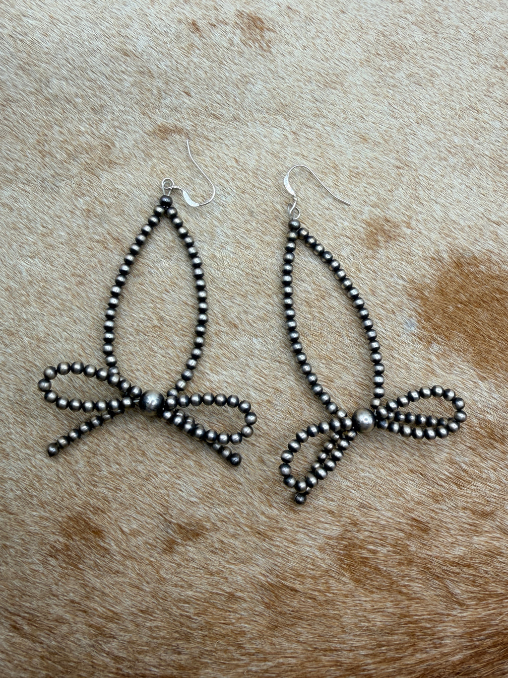 Sterling Silver Long Pearl Bow Earrings