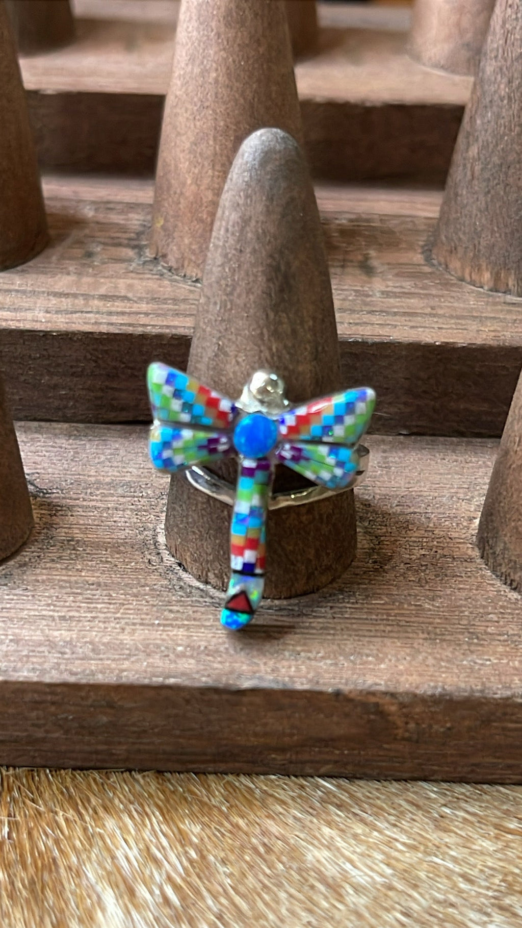Dragonfly Inlay Ring, Size 7.25
