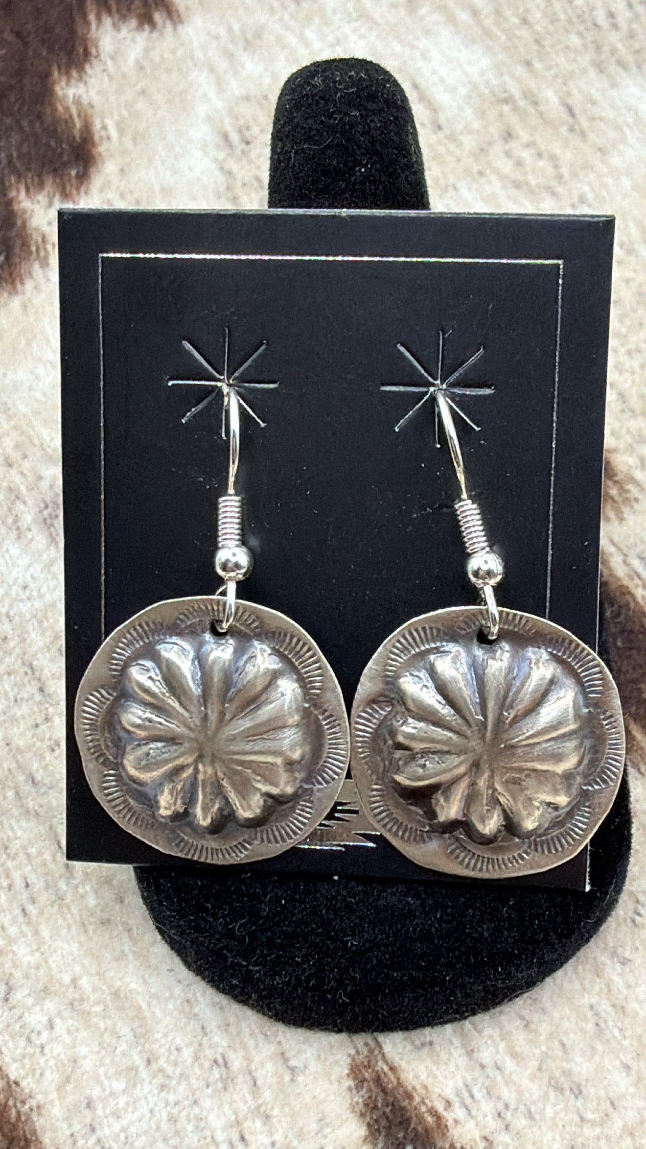 Joan Begay, Sterling Silver Concho Earrings, Native Made