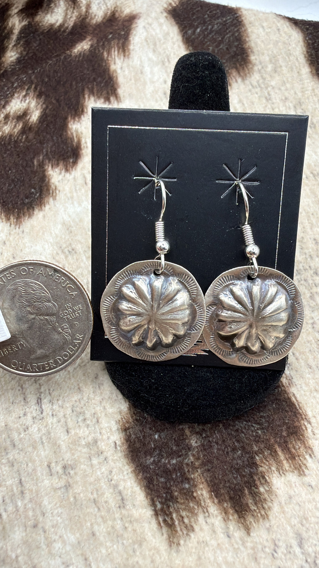 Joan Begay, Sterling Silver Concho Earrings, Native Made