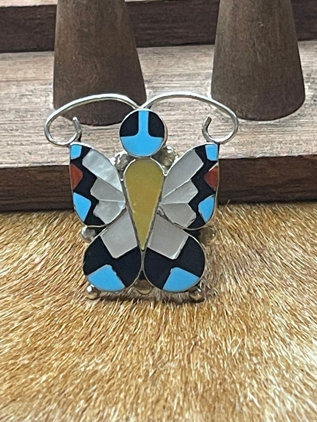 Zuni Inlay Butterfly Adjustable Ring,
