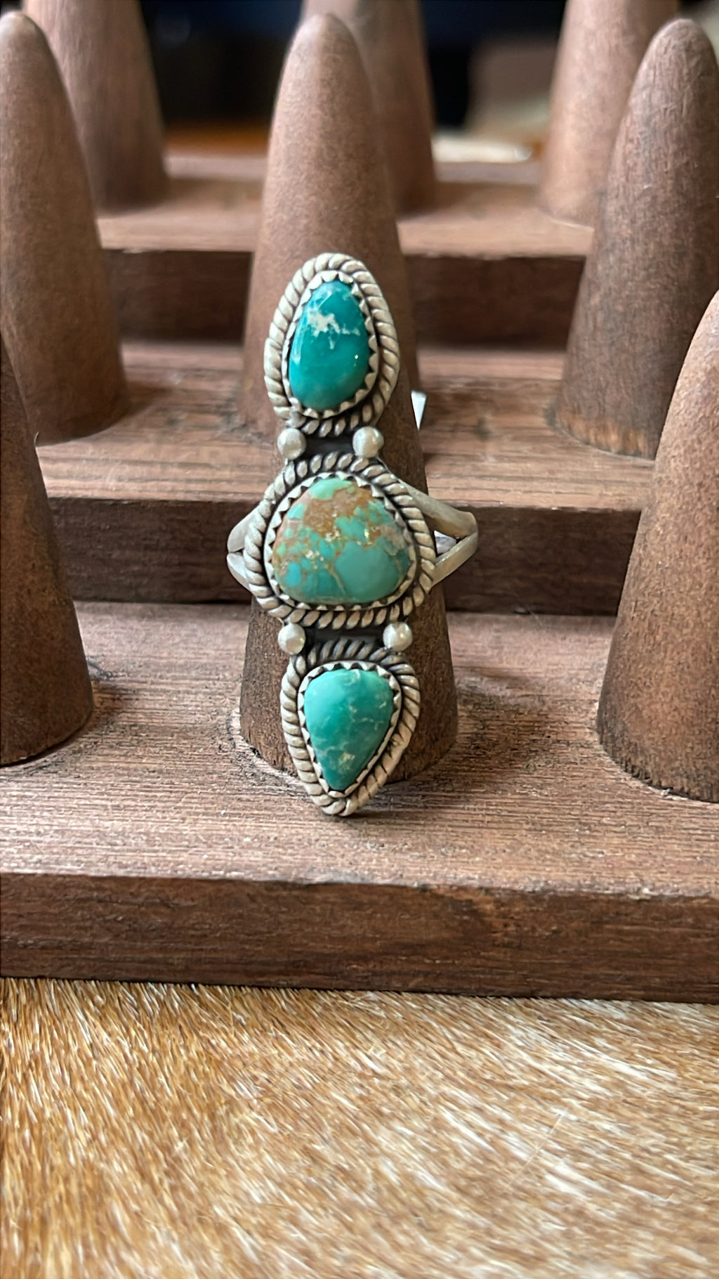 Three Stone Emerald Valley TurquoiseSize 8 Ring