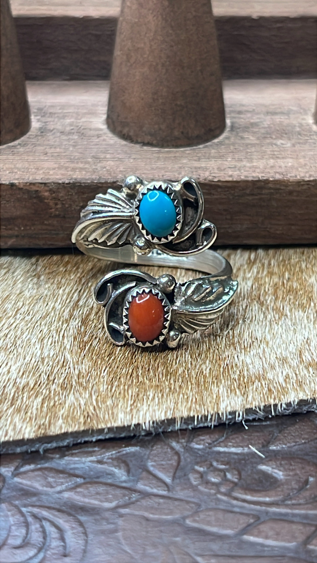 Adjustable Turquoise and Spiny Ring