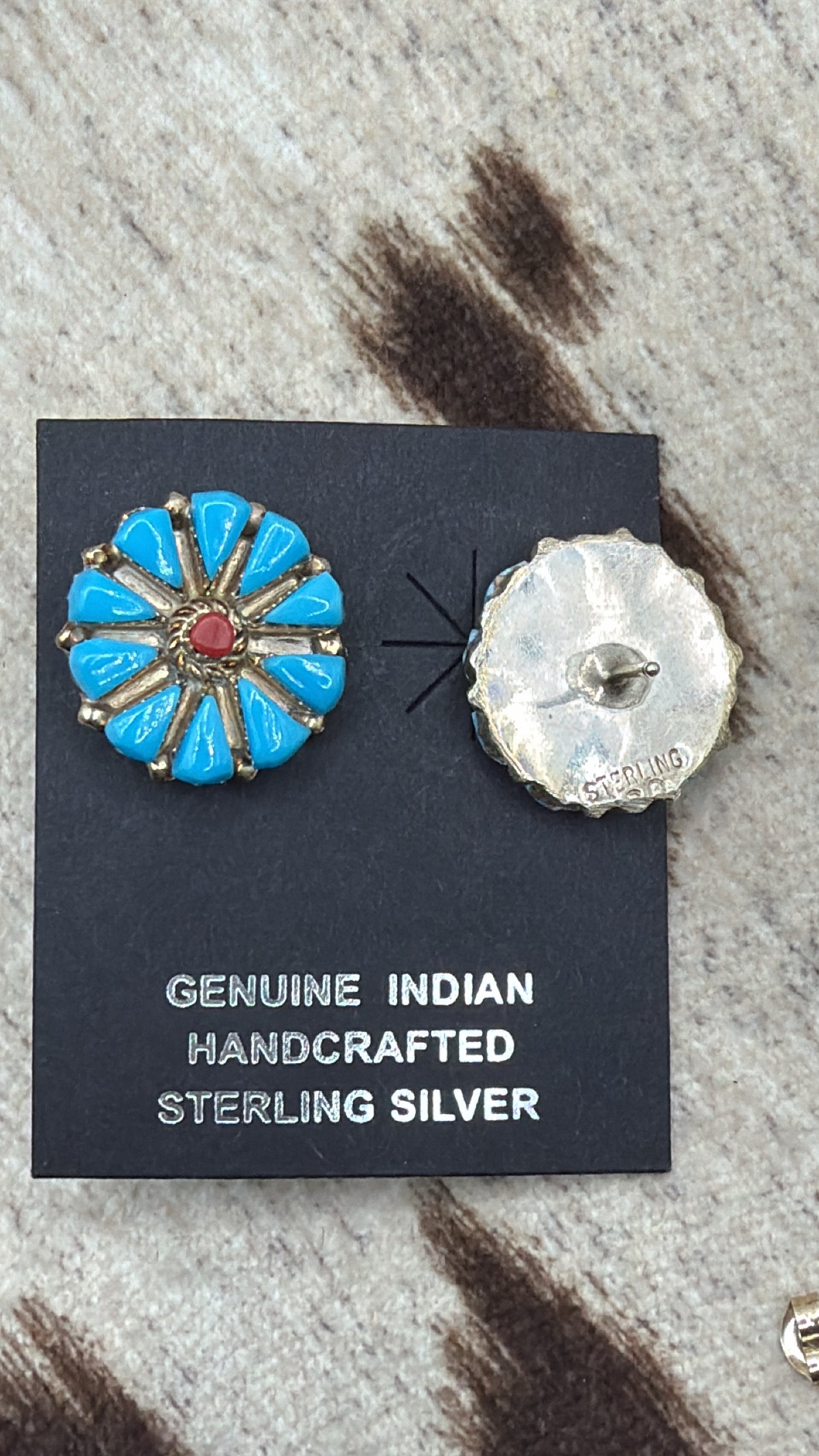 Shawn Cayatineto, Turquoise and Coral Sterling Silver Earrings, Native Made