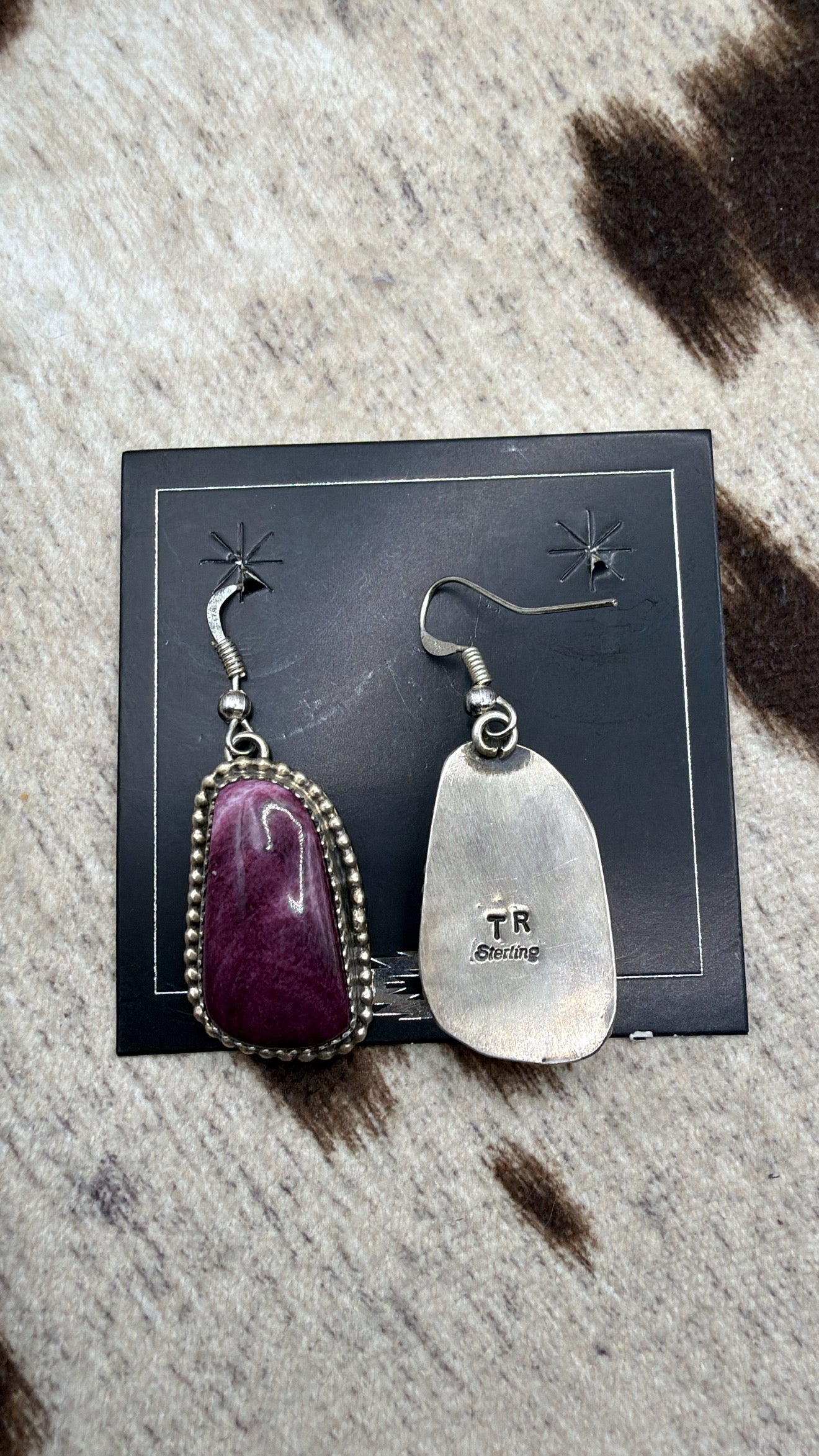 Purple Spiny Oyster Sterling Silver Earrings, Native Made