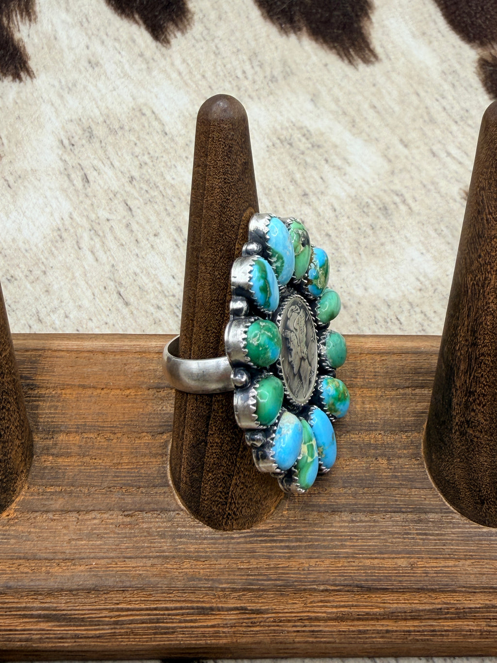 Annie Spencer, Liberty Dime Sonoran Gold Turquoise and Sterling Silver Ring