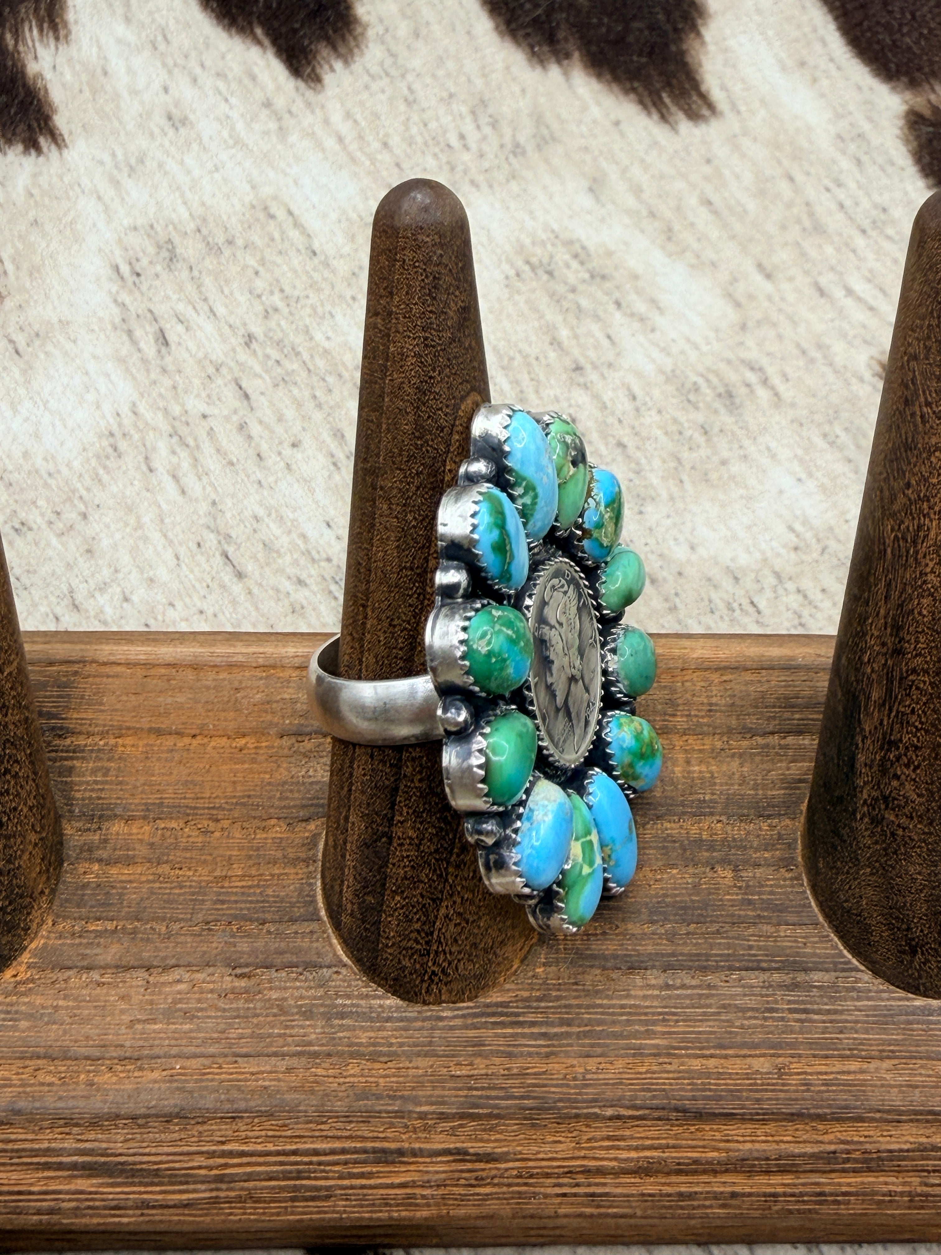 Annie Spencer, Liberty Dime Sonoran Gold Turquoise and Sterling Silver Ring