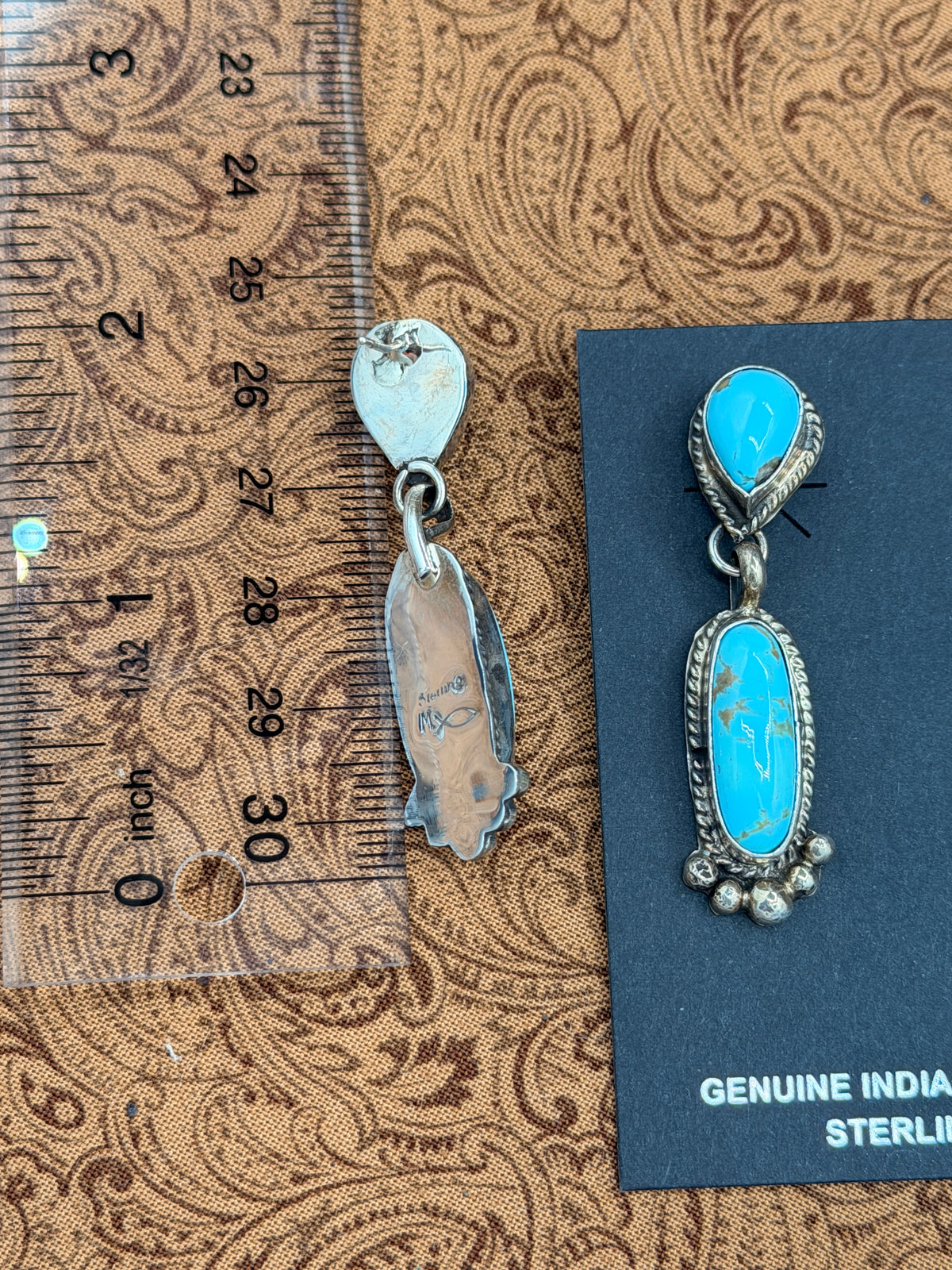Anissa  Martinez, Kingman Turquoise Dangle Earrings, Native Made