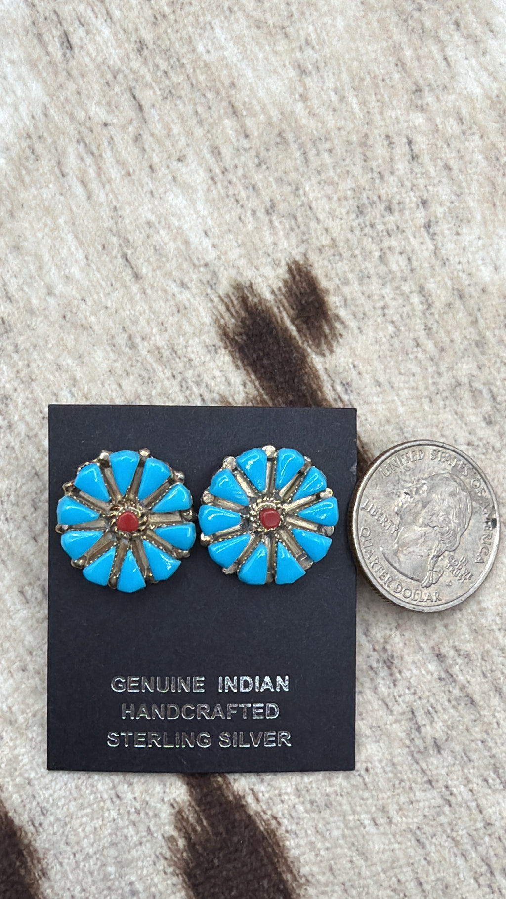 Shawn Cayatineto, Turquoise and Coral Sterling Silver Earrings, Native Made