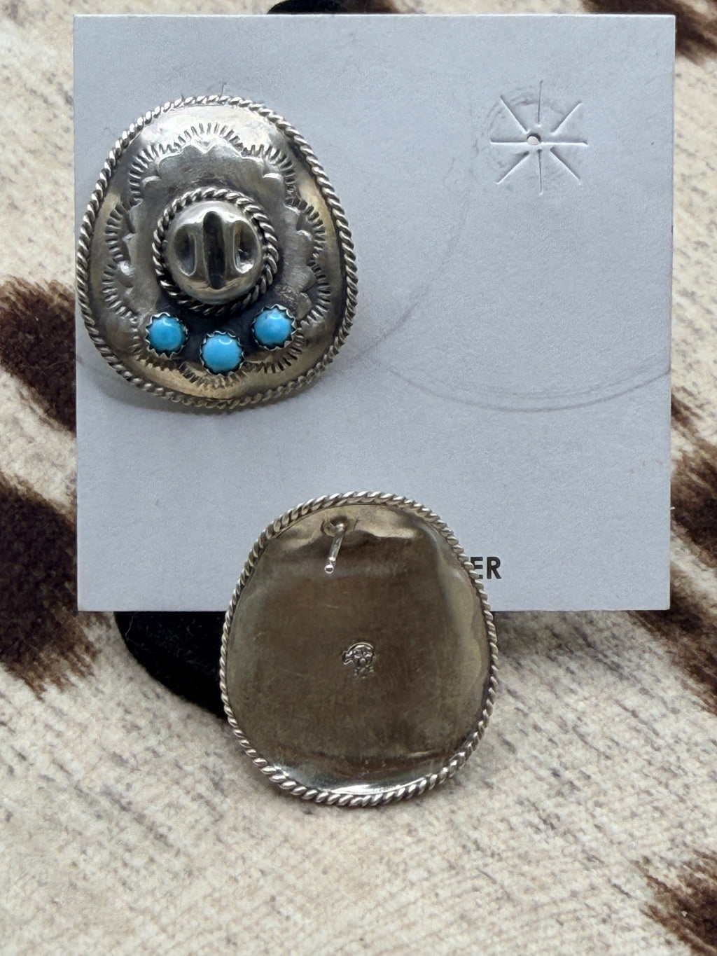 Bobby Platero, Sterling Silver and Turquoise Cowboy Hat Earrings, Native Made