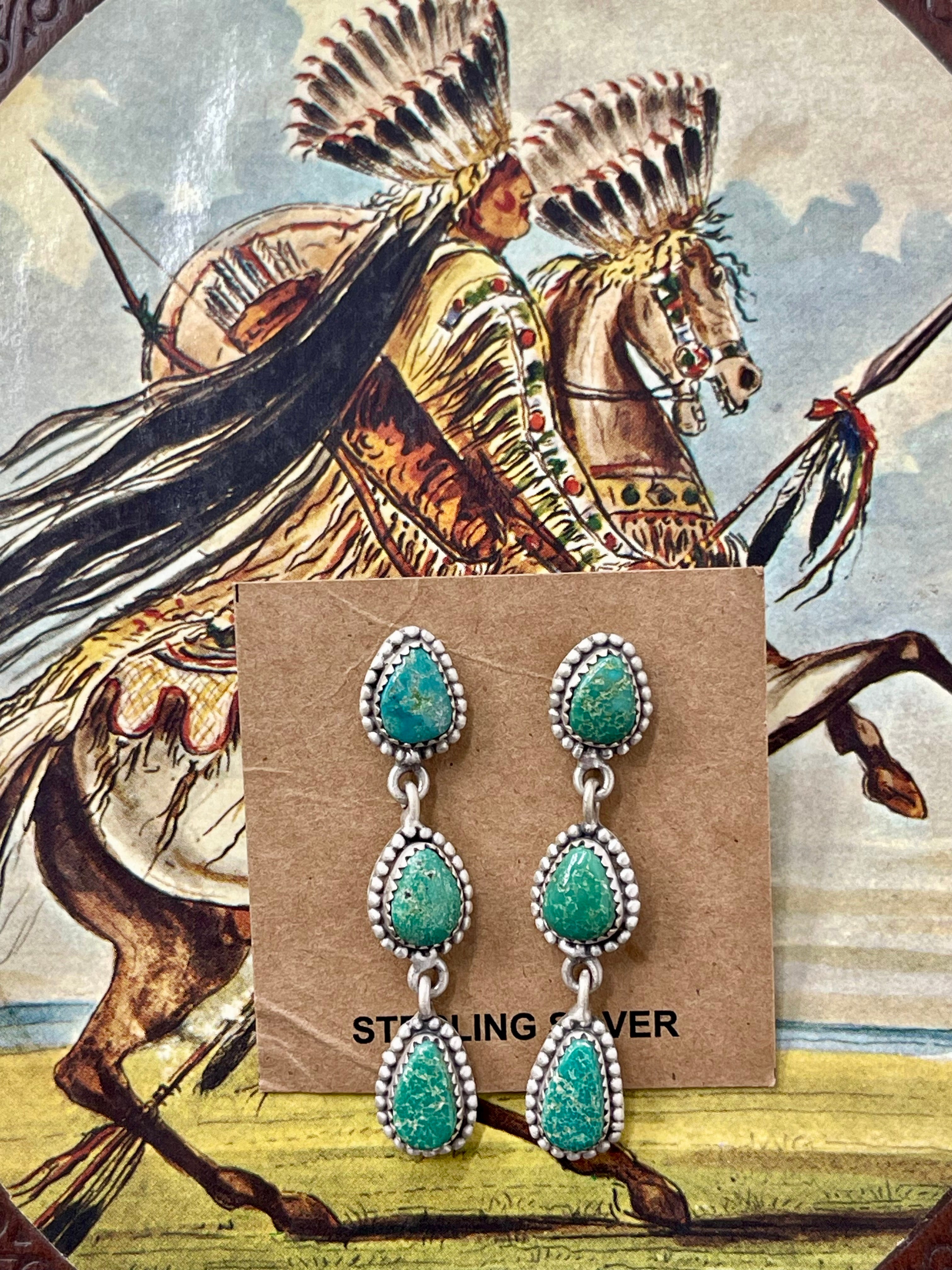 Tripple Stone Dangle Sonoran Gold Earrings