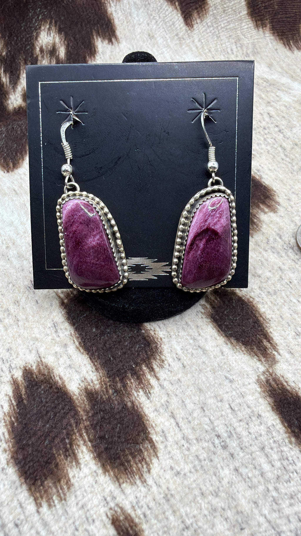 Purple Spiny Oyster Sterling Silver Earrings, Native Made