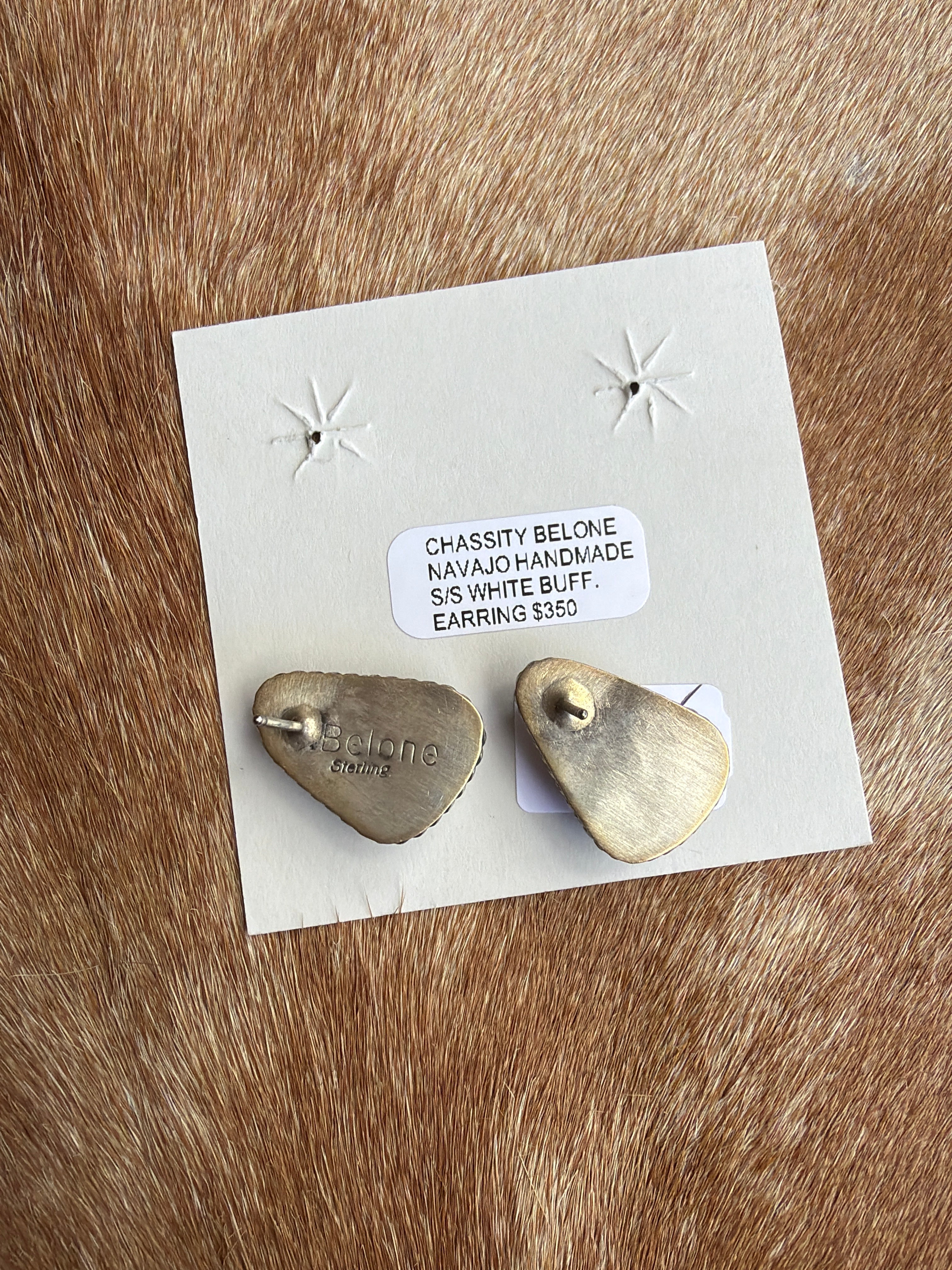 Chassity Belone White Buffalo Sterling Silver Earrings Native Made