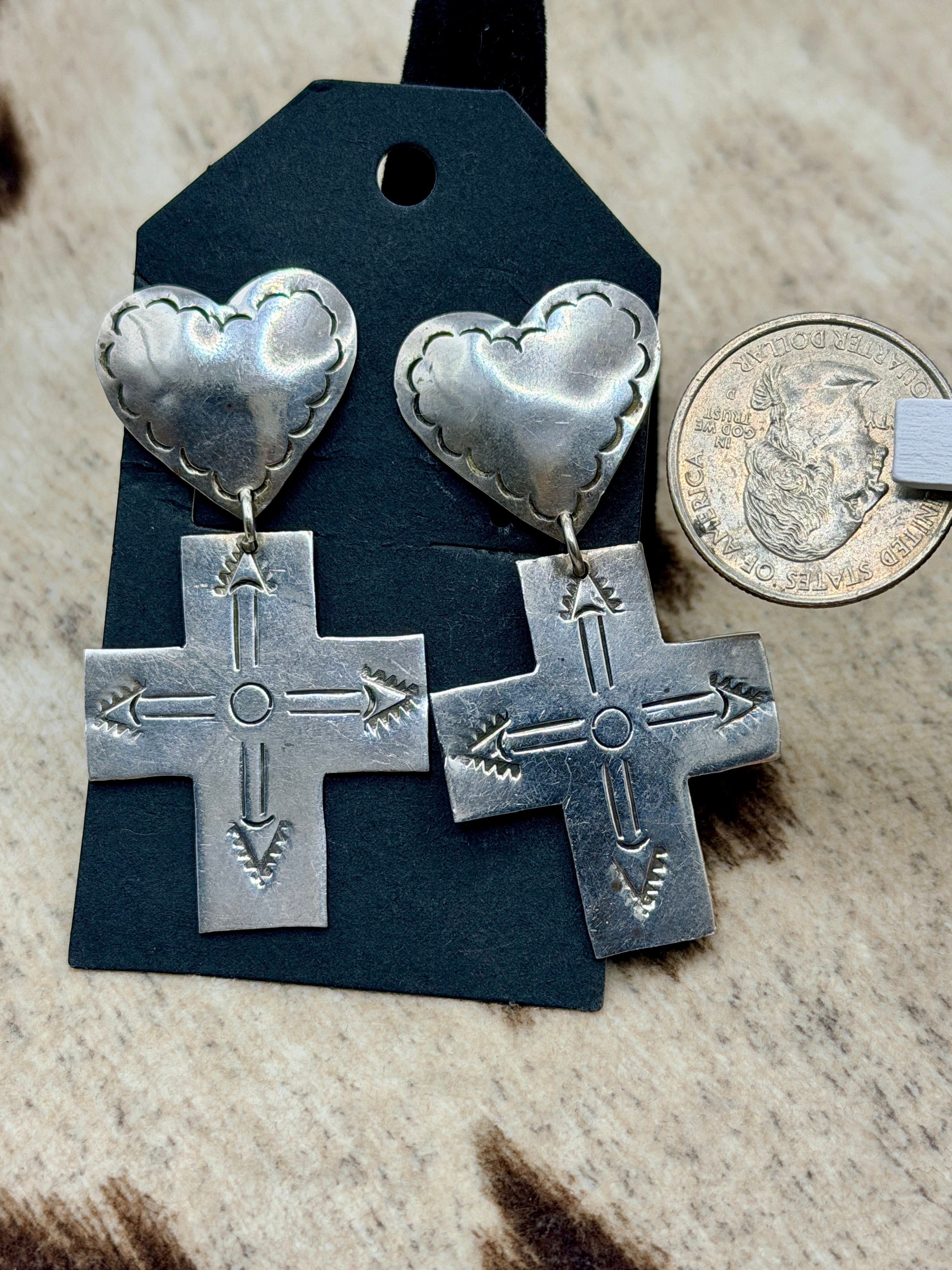 Mexico Silver, Cross Concho Earrings
