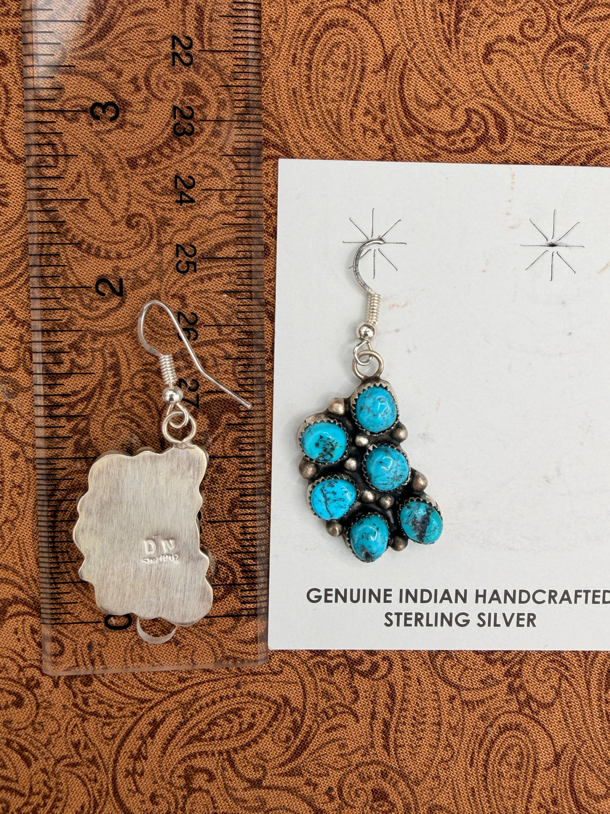 Donovan Nez, Kingman Turquoise Dangle Cluster Earrings, Native Made