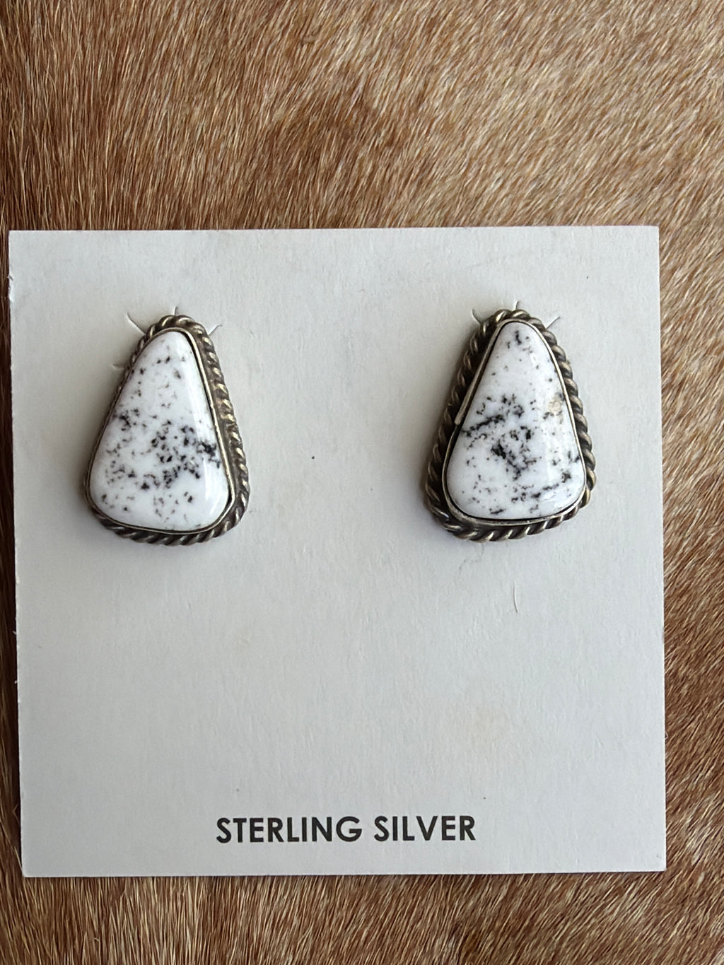 Chassity Belone White Buffalo Sterling Silver Earrings Native Made