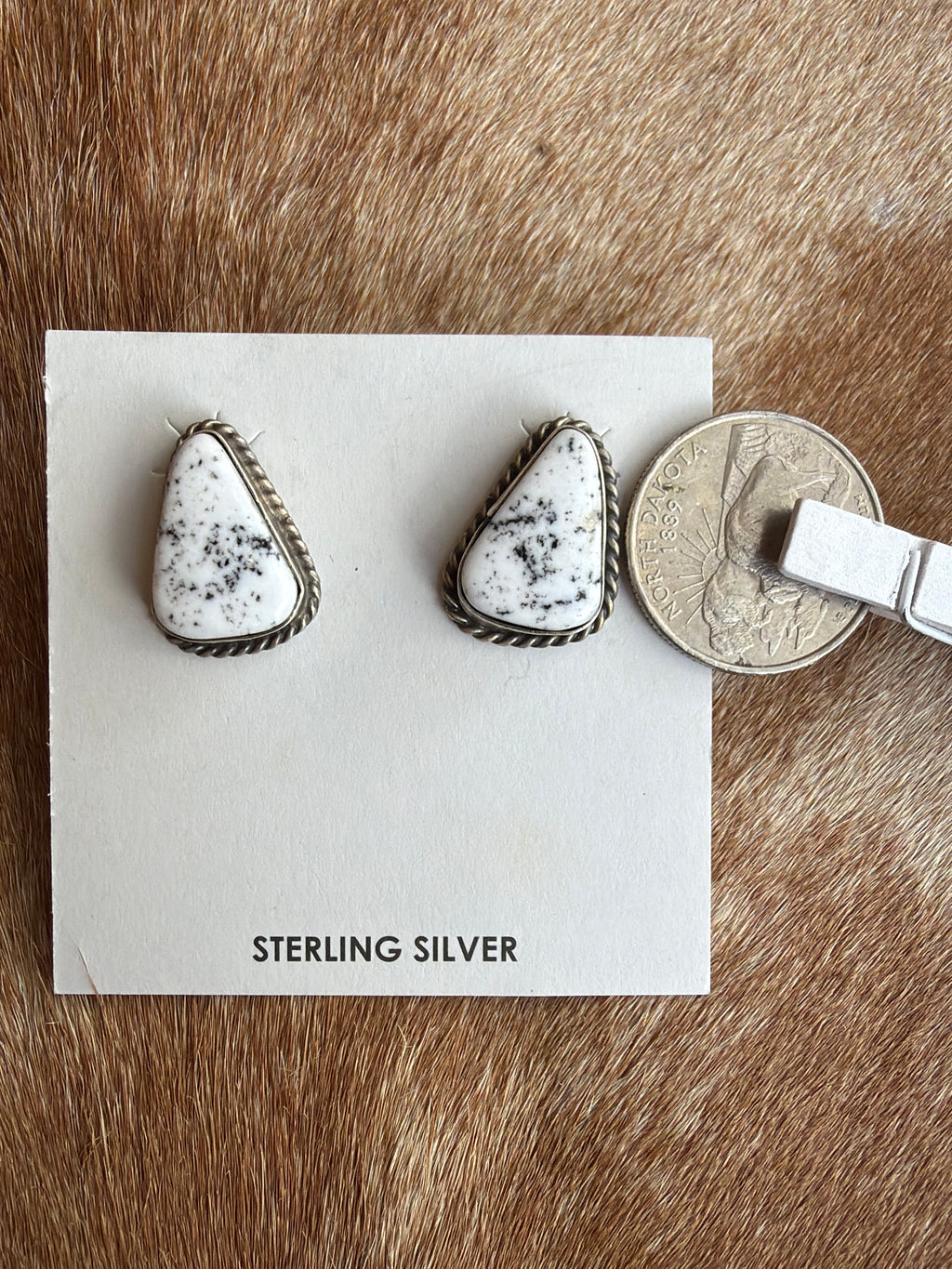 Chassity Belone White Buffalo Sterling Silver Earrings Native Made