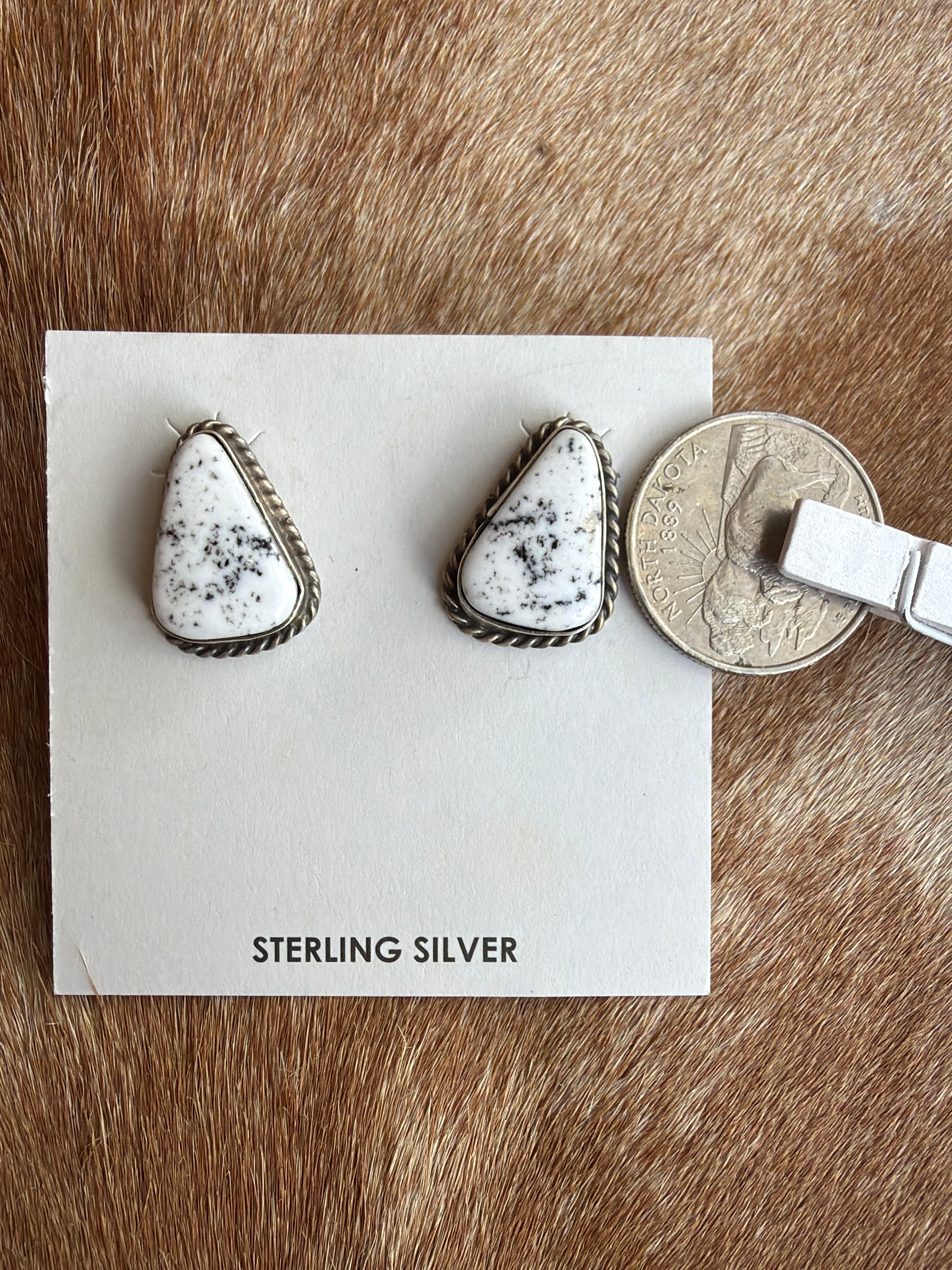 Chassity Belone White Buffalo Sterling Silver Earrings Native Made