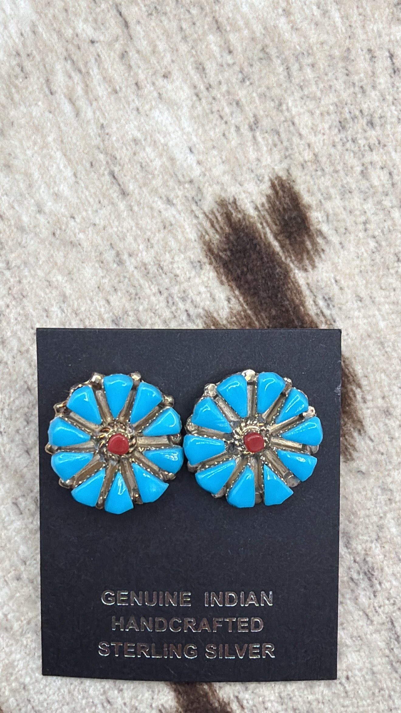 Shawn Cayatineto, Turquoise and Coral Sterling Silver Earrings, Native Made