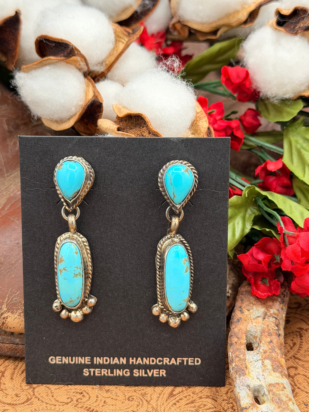 Anissa  Martinez, Kingman Turquoise Dangle Earrings, Native Made