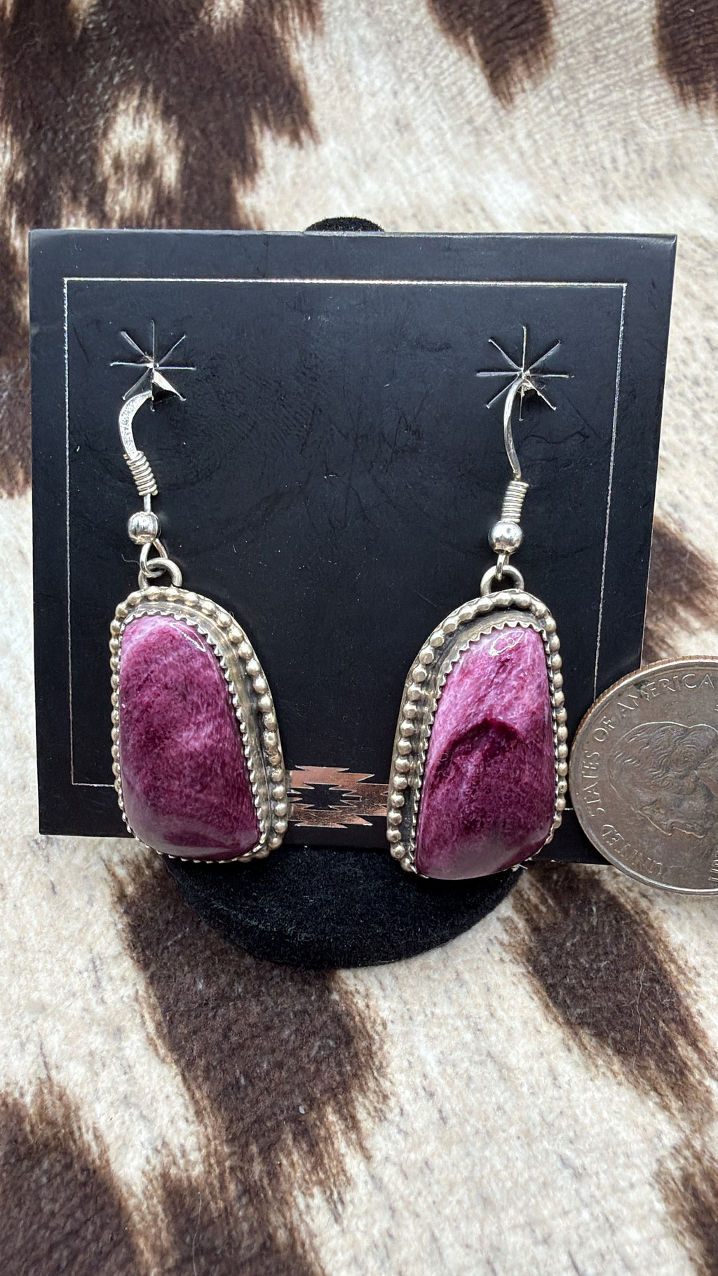 Purple Spiny Oyster Sterling Silver Earrings, Native Made