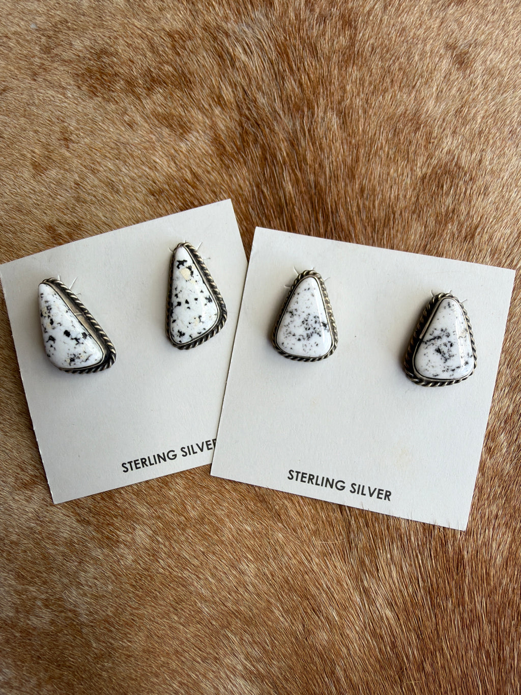 Chassity Belone White Buffalo Sterling Silver Earrings Native Made
