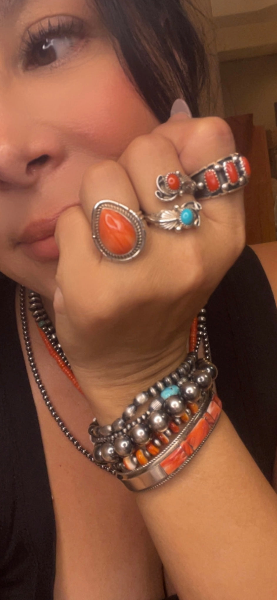 Adjustable Turquoise and Spiny Ring