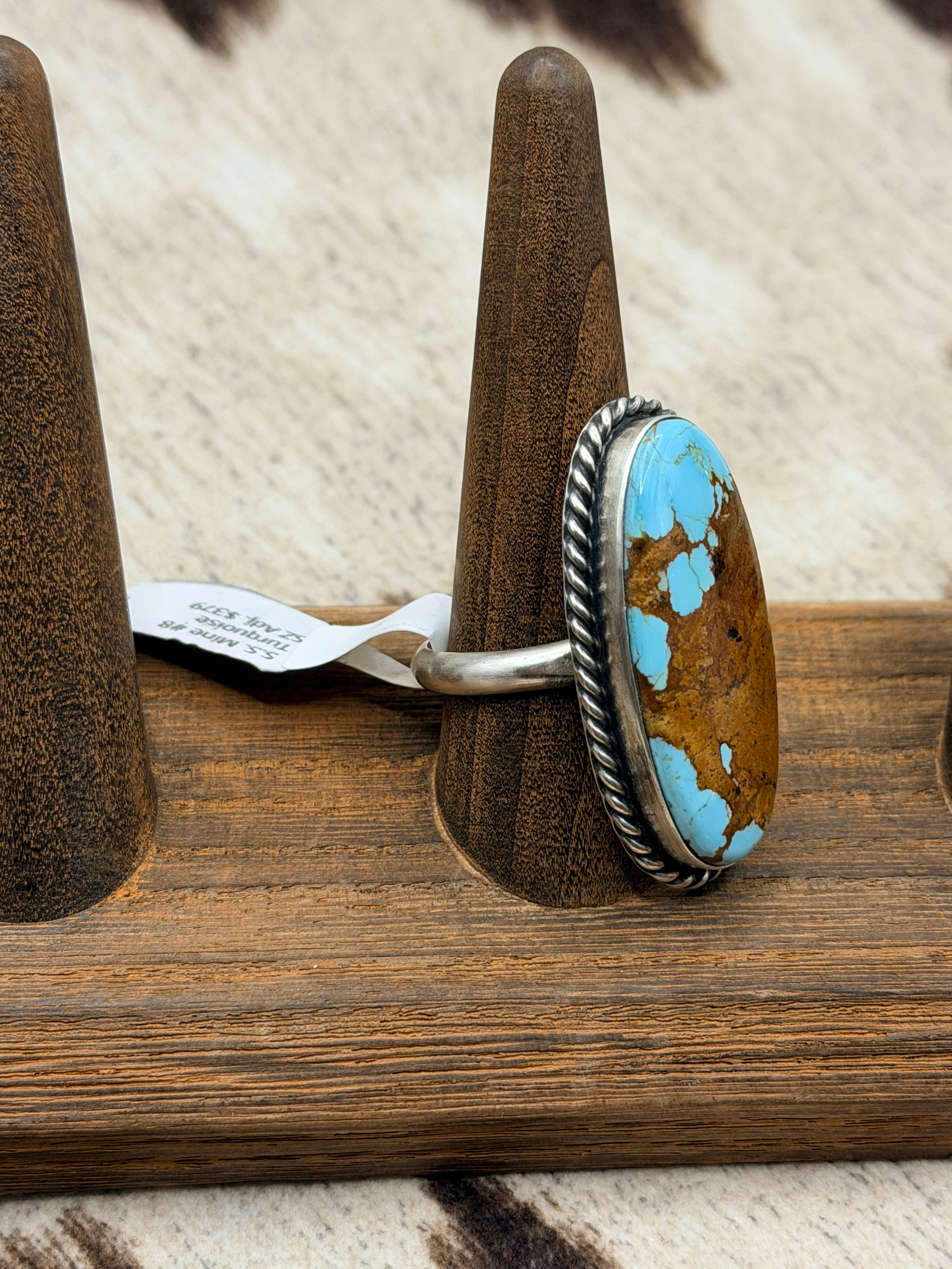 Chasity Belone, Mine 8 Turquoise Sterling Silver Ring, Native Made