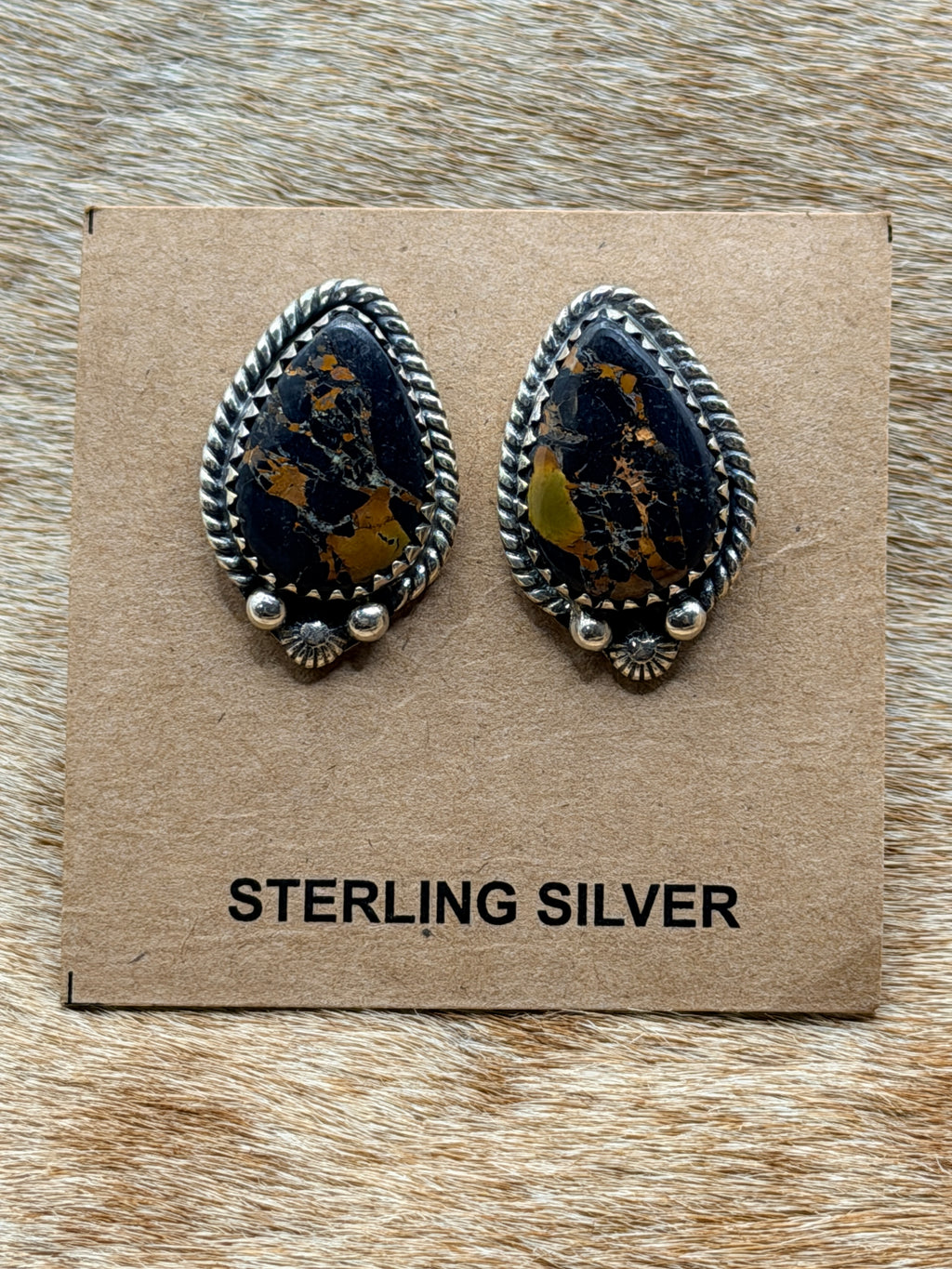 Sterling Silver Black Jack Stud Earrings