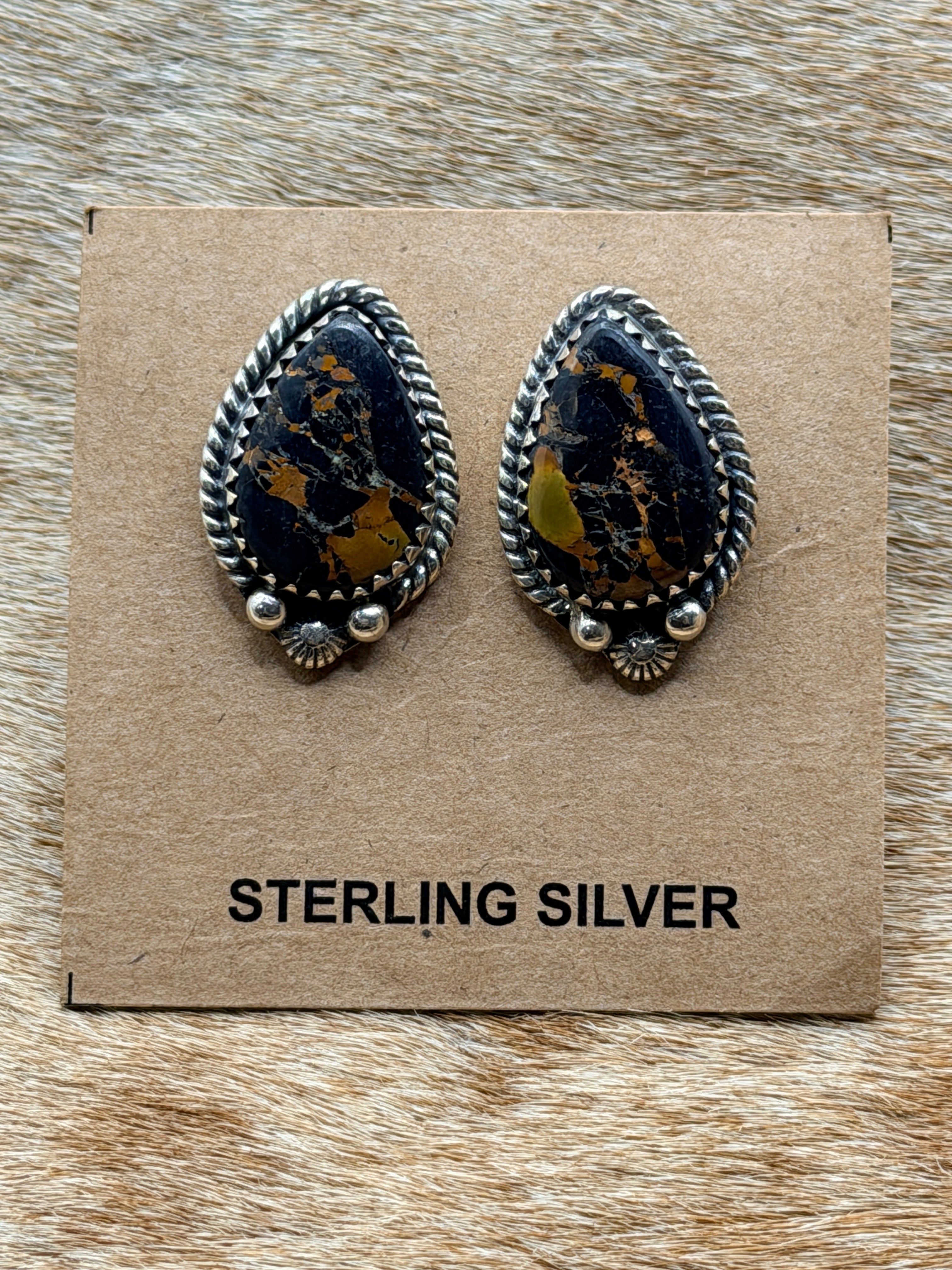 Sterling Silver Black Jack Stud Earrings