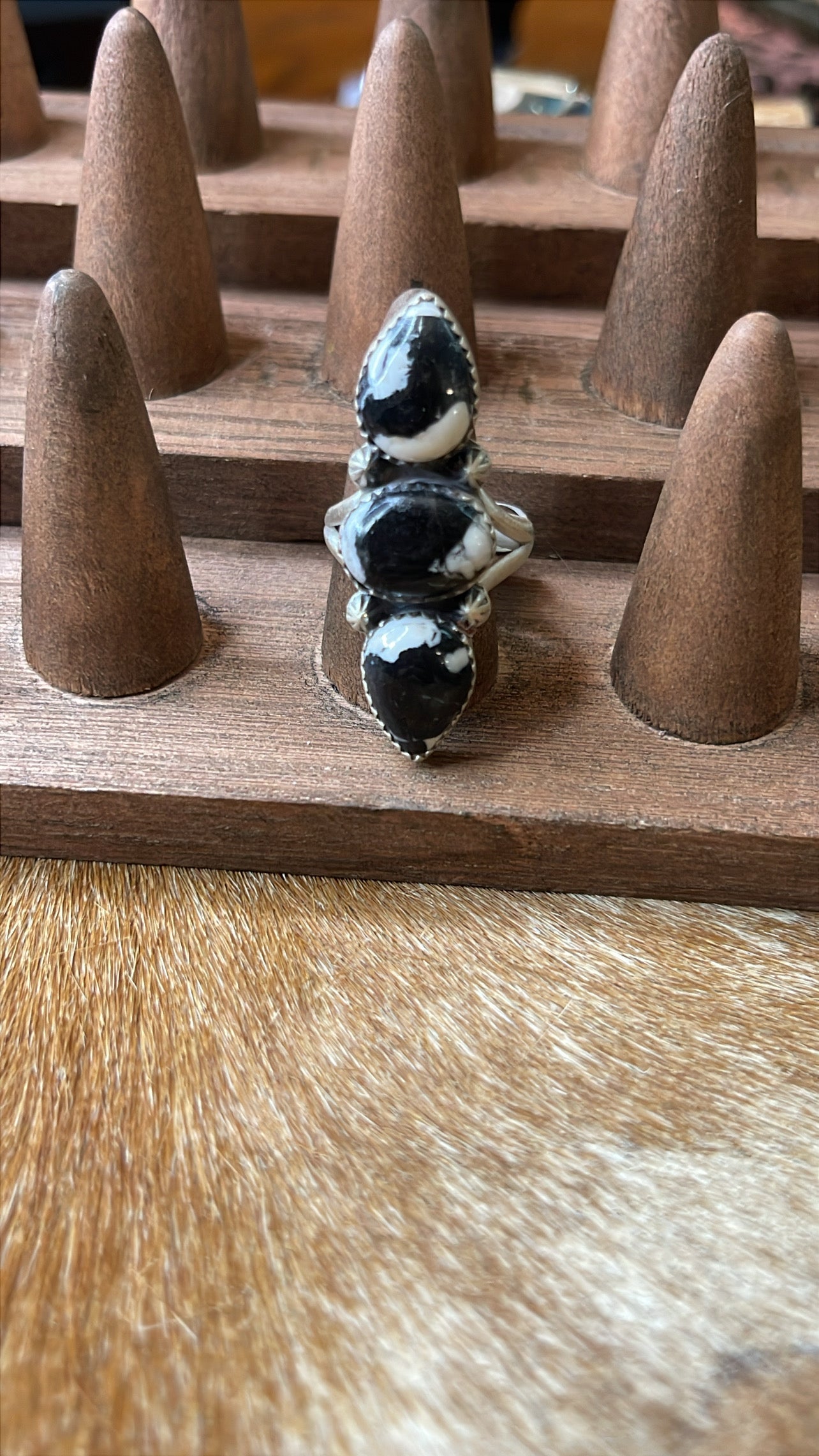 Three Stone White Buffalo Size 8 Ring